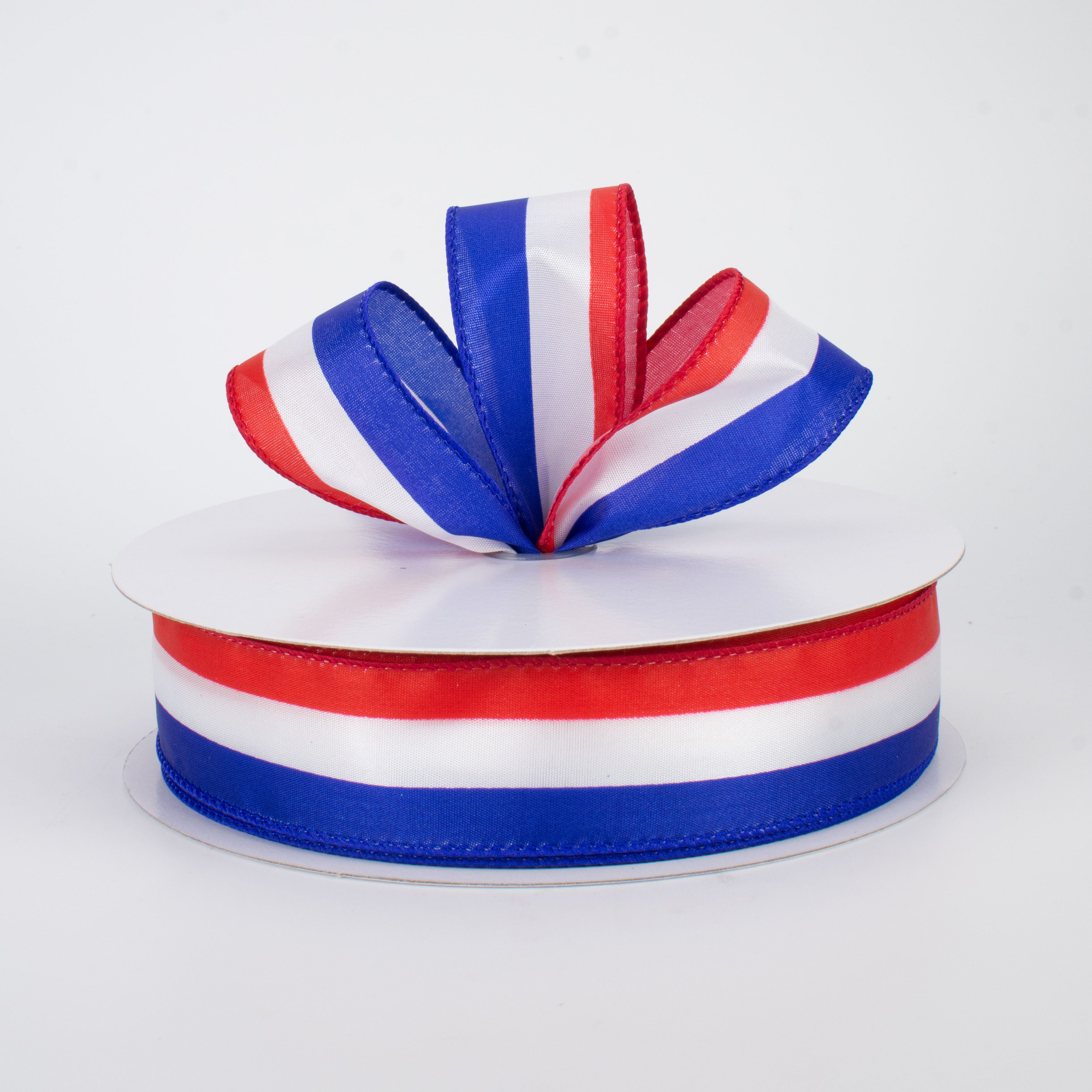 1.5" Satin Red, White & Blue Stripe Ribbon (50 Yards) Lifestyle Photo