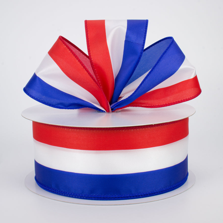 2.5" Satin Red, White & Blue Stripe Ribbon (50 Yards) Lifestyle Photo