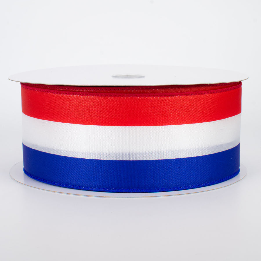 2.5" Satin Red, White & Blue Stripe Ribbon (50 Yards)
