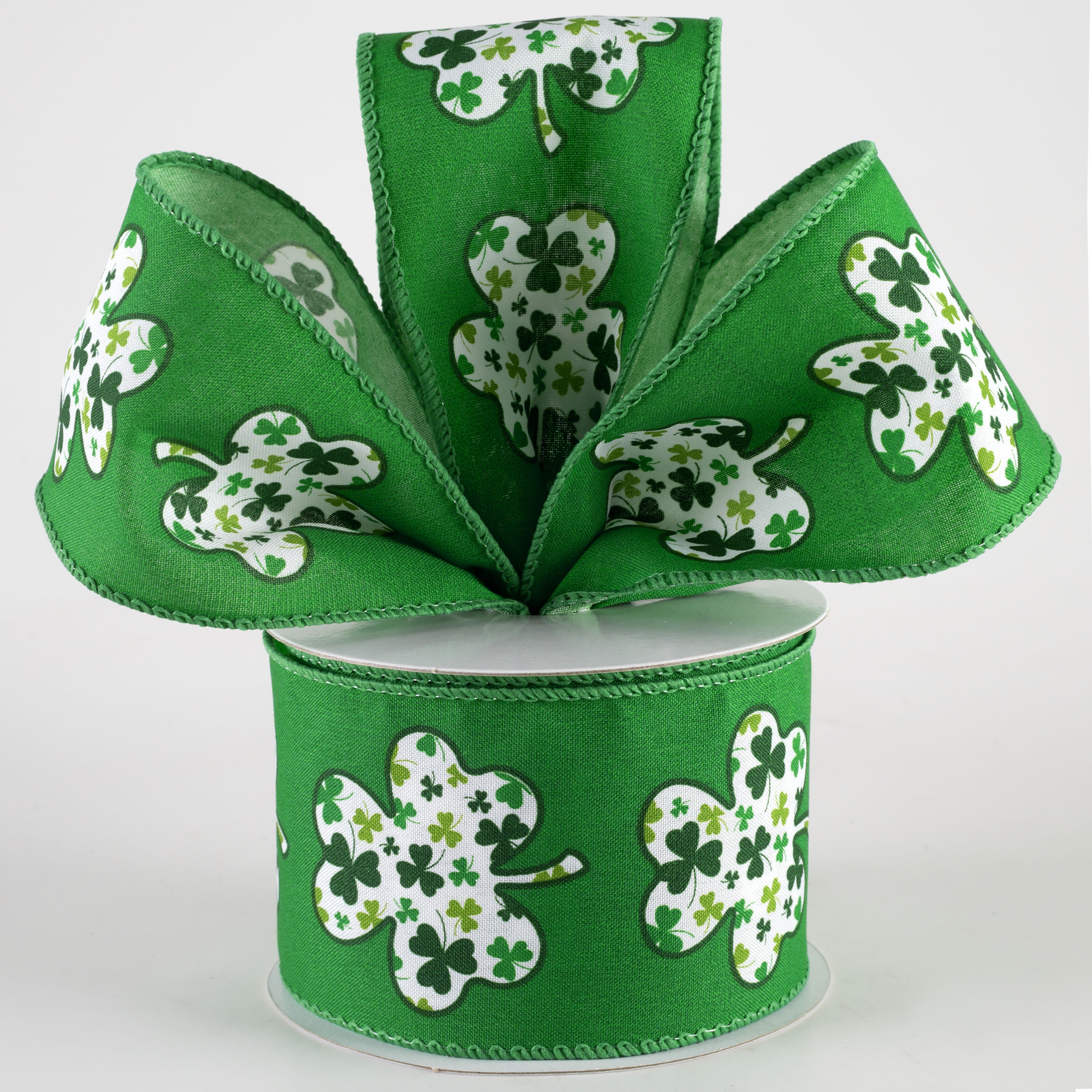 2.5" Satin Shamrock Filled Clover Ribbon: Emerald Green (10 Yards) Lifestyle Photo