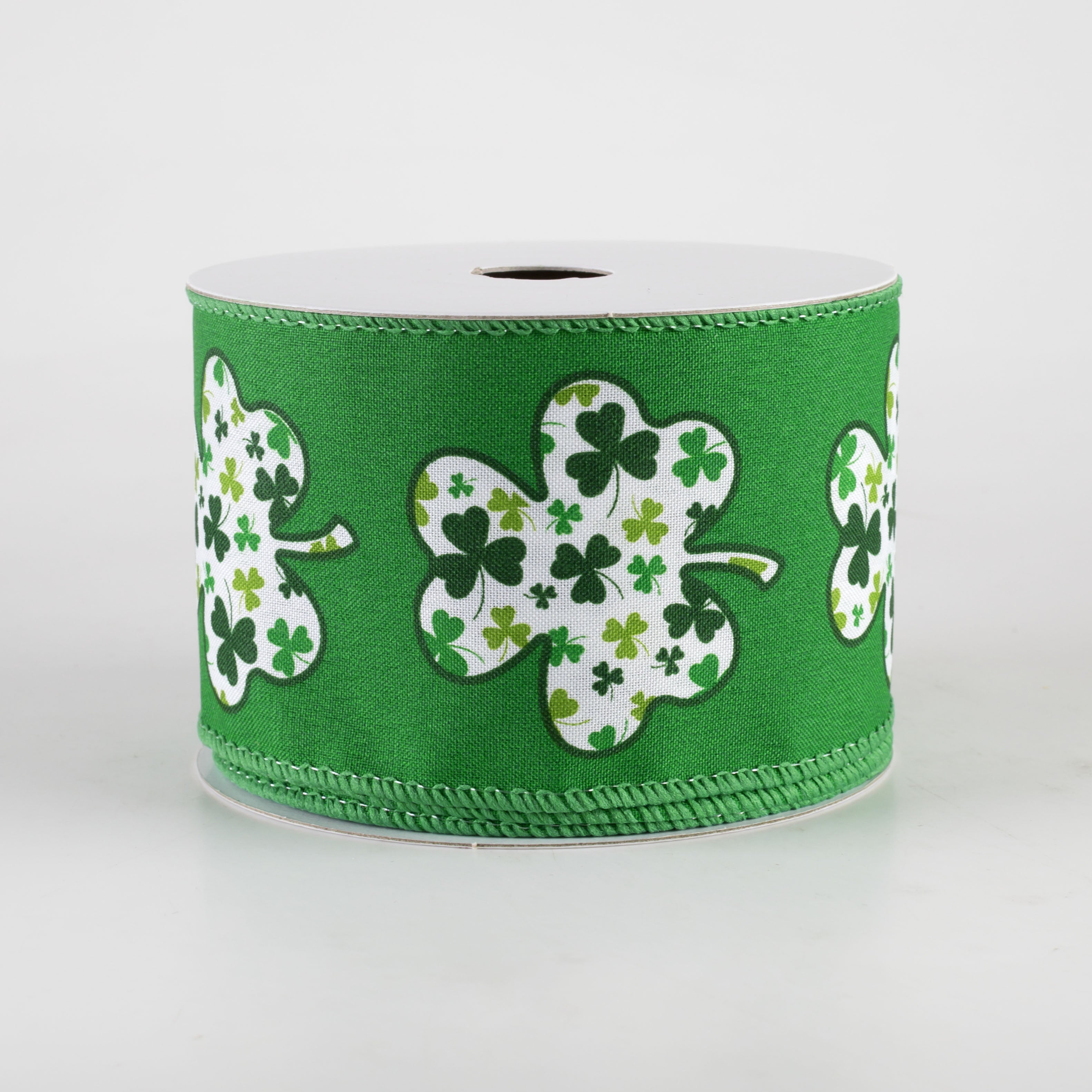2.5" Satin Shamrock Filled Clover Ribbon: Emerald Green (10 Yards) Item Number: 21403-40-17