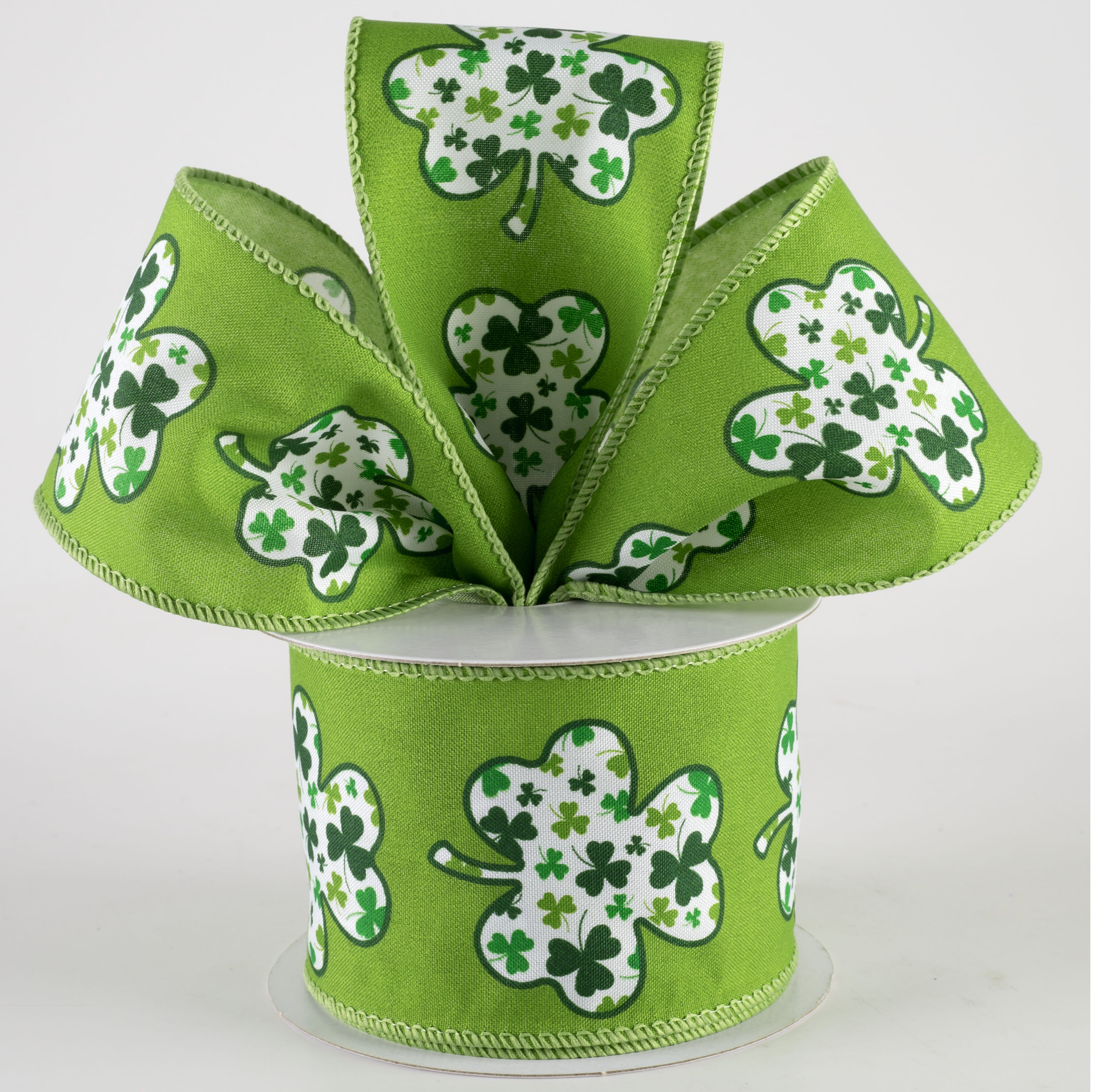 2.5" Satin Shamrock Filled Clover Ribbon: Lime Green (10 Yards) Lifestyle Photo