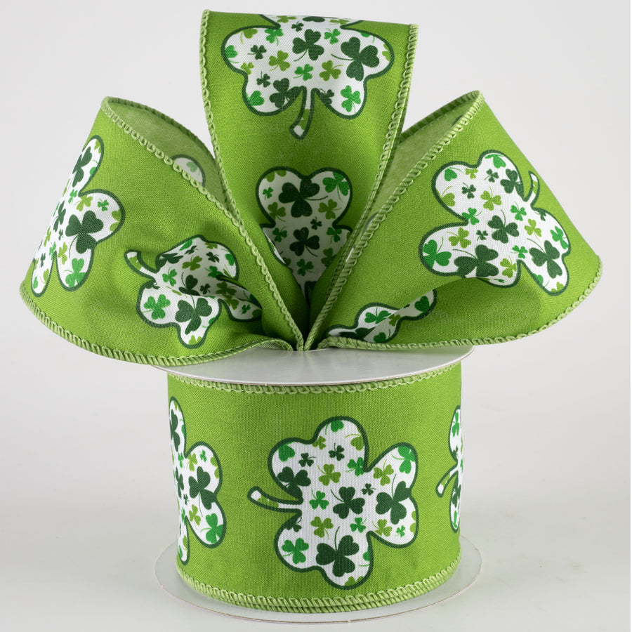 2.5" Satin Shamrock Filled Clover Ribbon: Lime Green (10 Yards) Lifestyle Photo