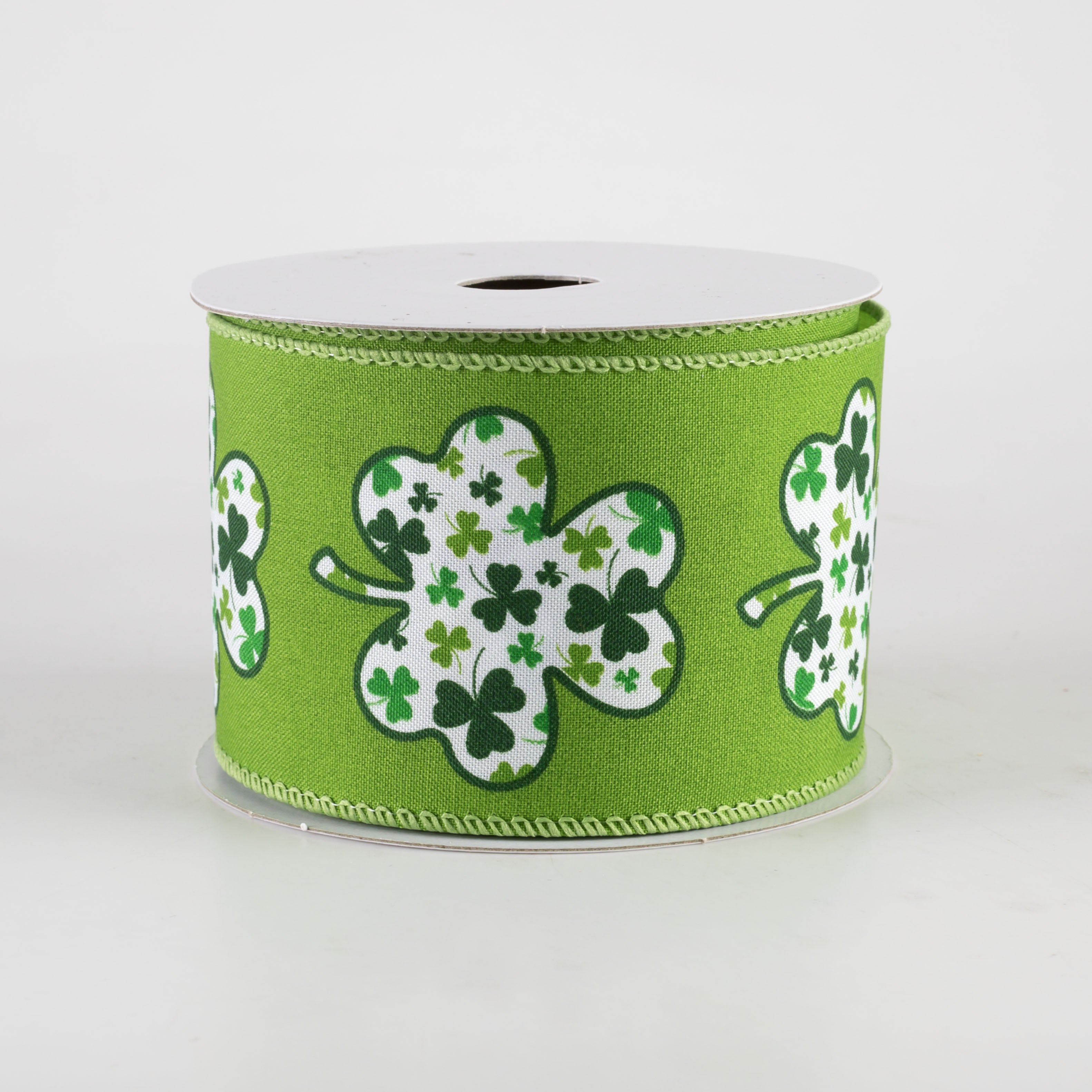 2.5" Satin Shamrock Filled Clover Ribbon: Lime Green (10 Yards) Item Number: 21403-40-29