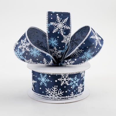 1.5" Satin Snowflakes Dots Ribbon: Navy & Light Blue (10 Yards) Lifestyle Photo