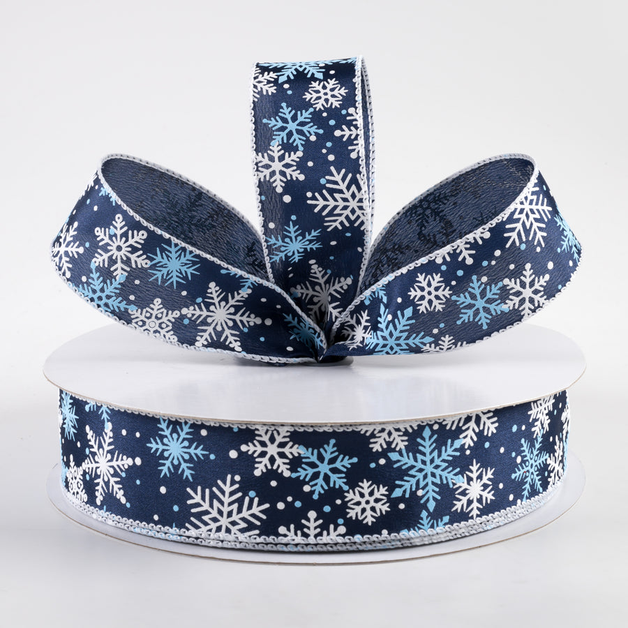 1.5" Satin Snowflakes Dots Ribbon: Navy & Light Blue (50 Yards) Lifestyle Photo