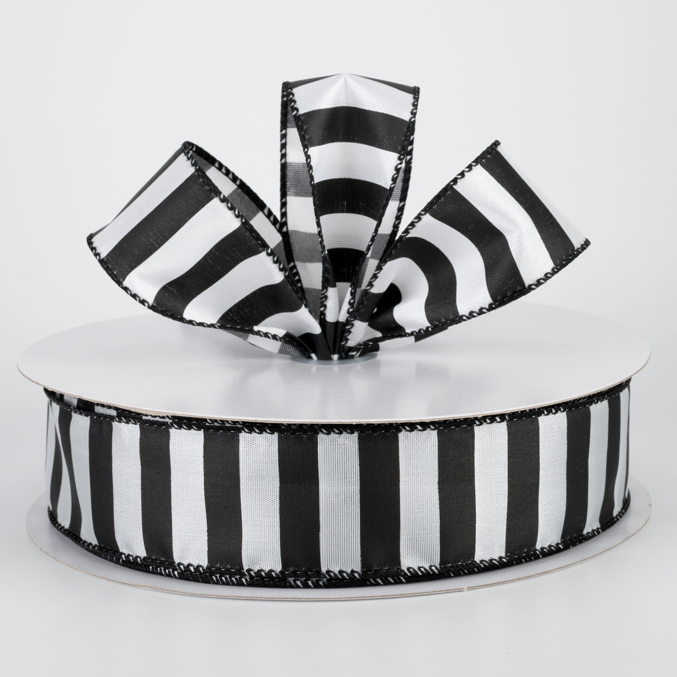 1.5" Satin Stripe Ribbon: Black & White (50 Yards) Lifestyle Photo
