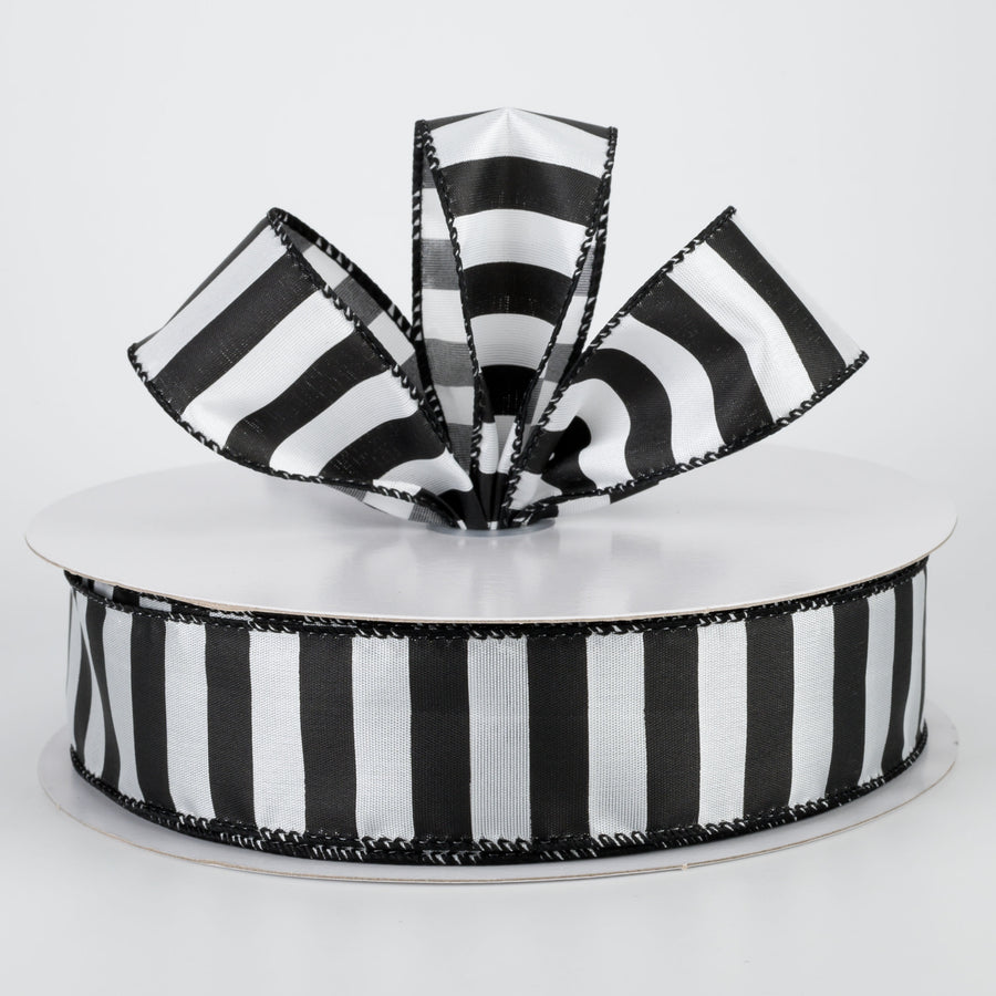 1.5" Satin Stripe Ribbon: Black & White (50 Yards) Lifestyle Photo