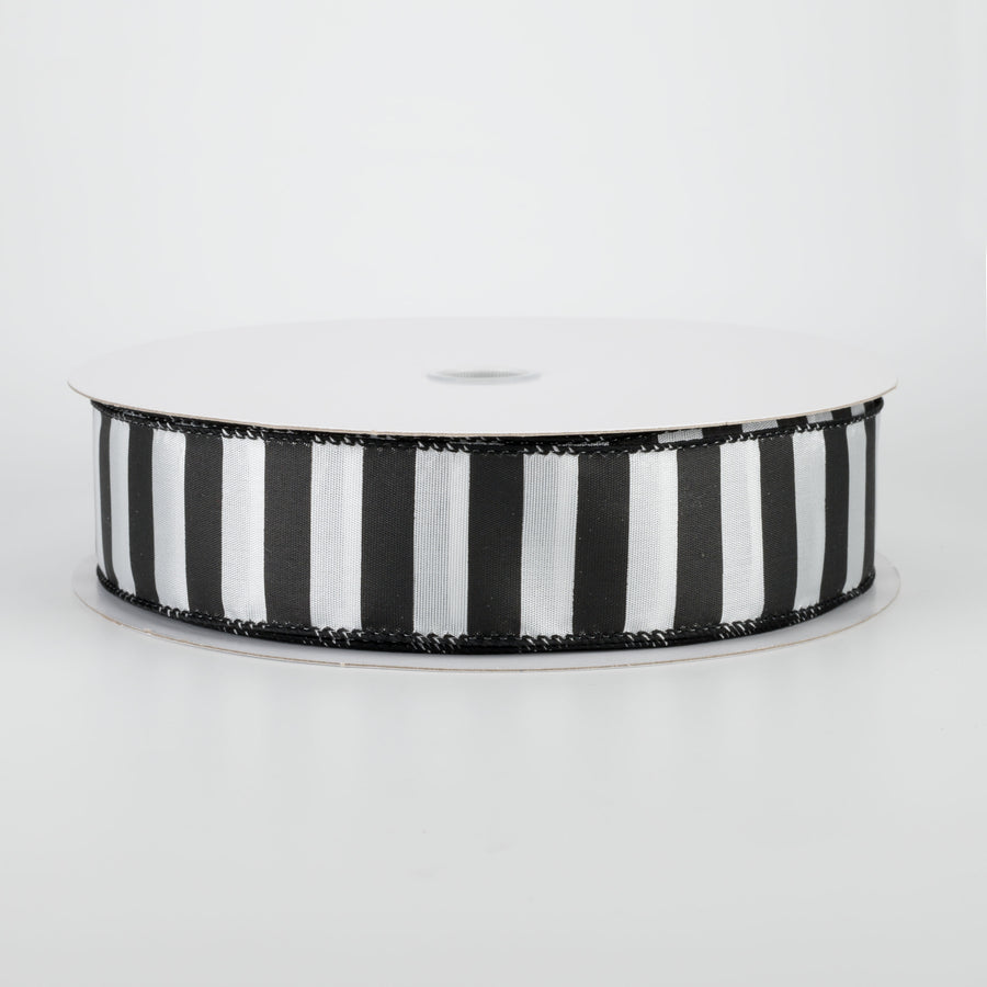 1.5" Satin Stripe Ribbon: Black & White (50 Yards)