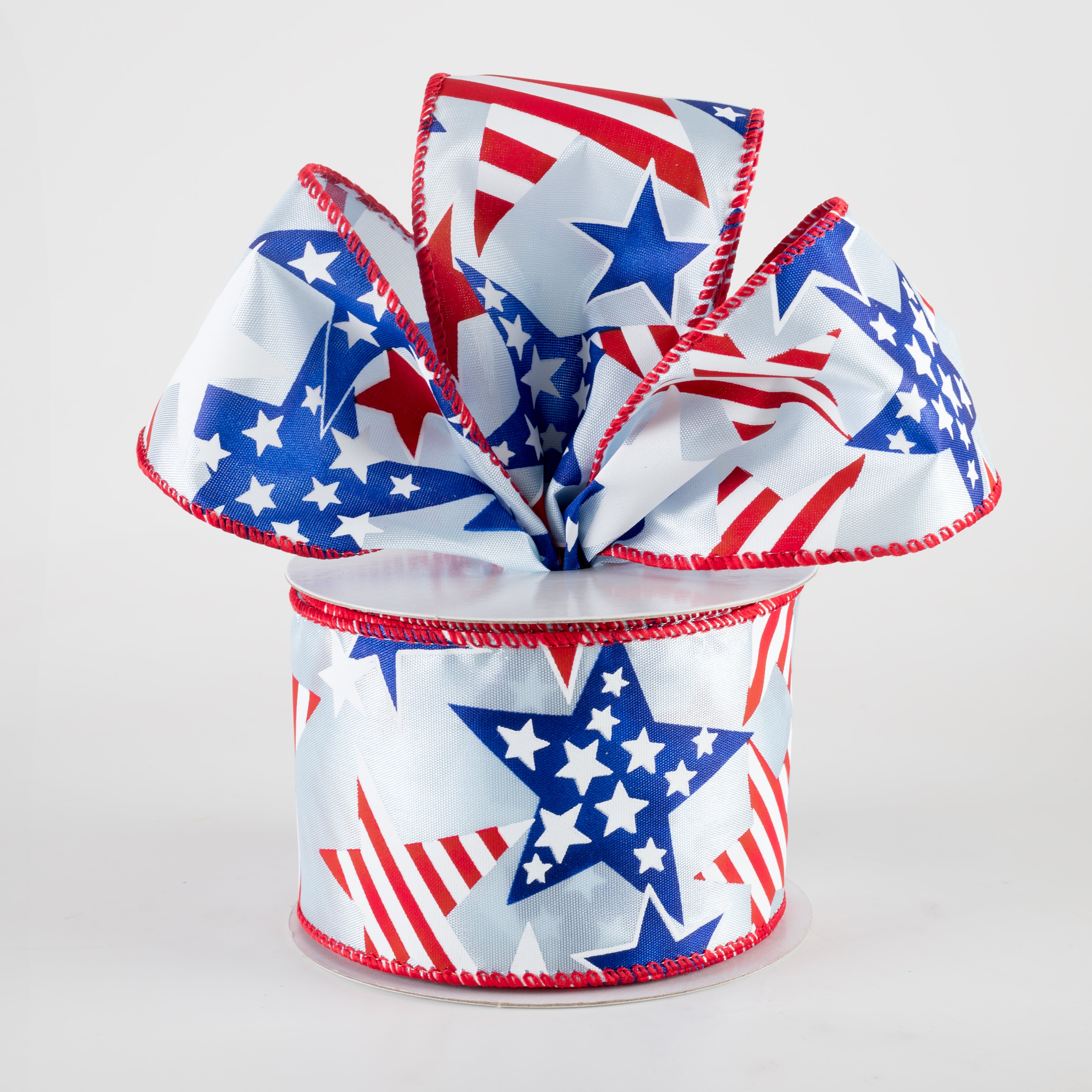 2.5" Satin Stripe RWB Stars Ribbon: Light Blue (10 Yards) Lifestyle Photo