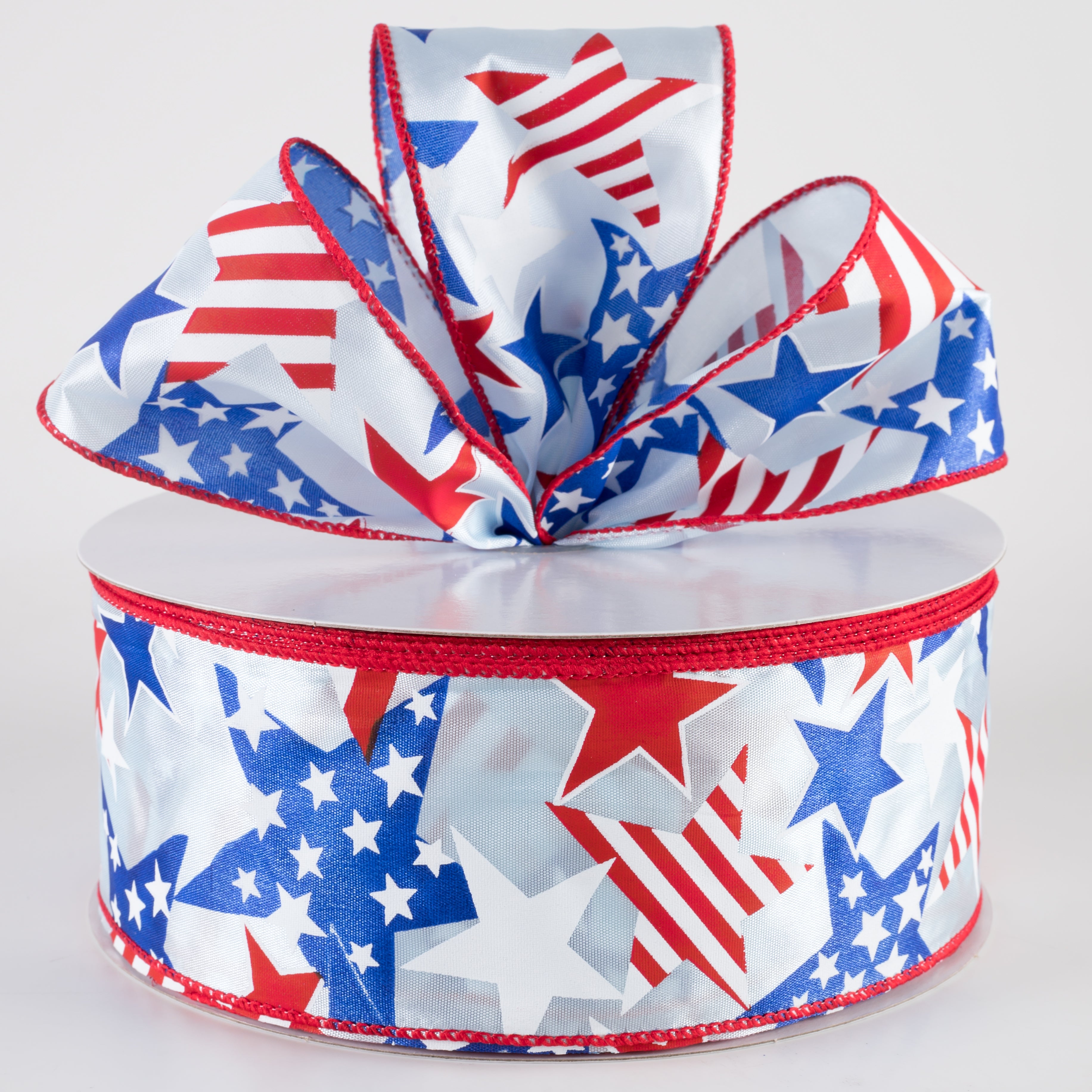 2.5" Satin Stripe RWB Stars Ribbon: Light Blue (50 Yards) Lifestyle Photo