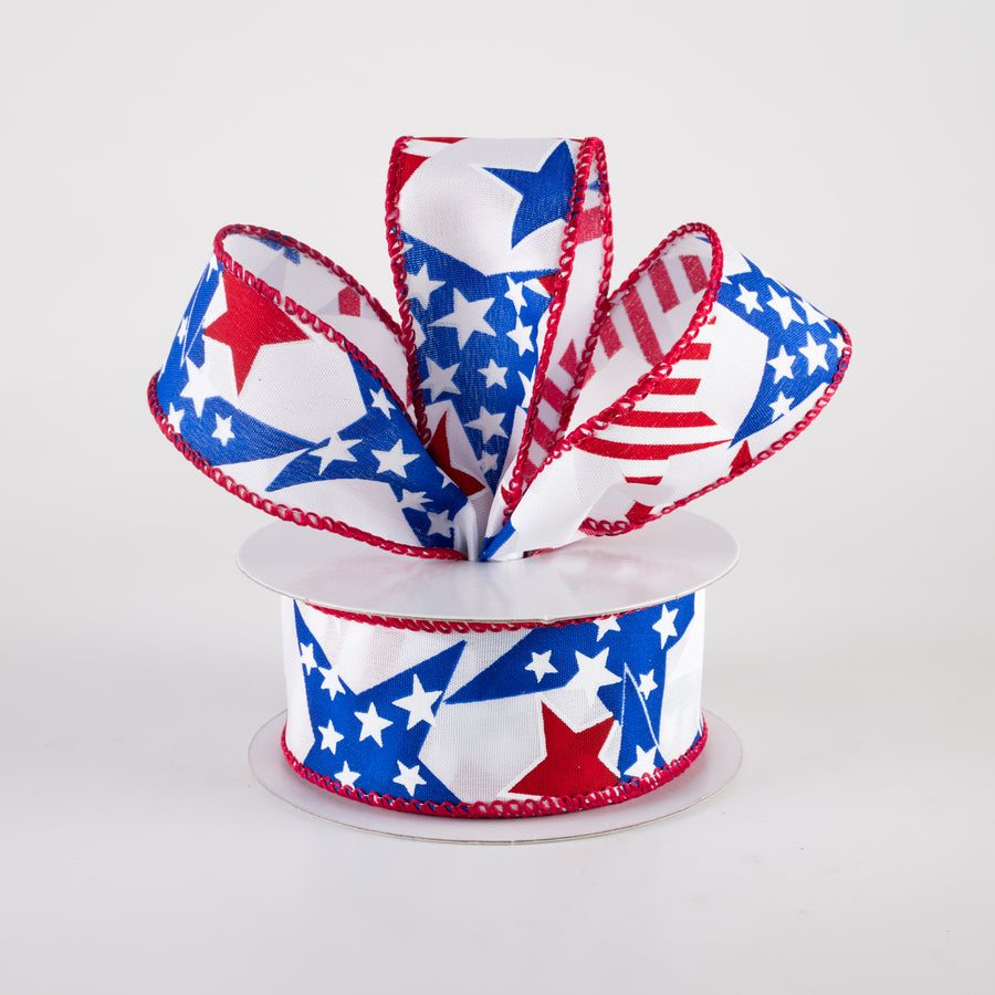 1.5" Satin Stripe RWB Stars Ribbon: White (10 Yards) Lifestyle Photo