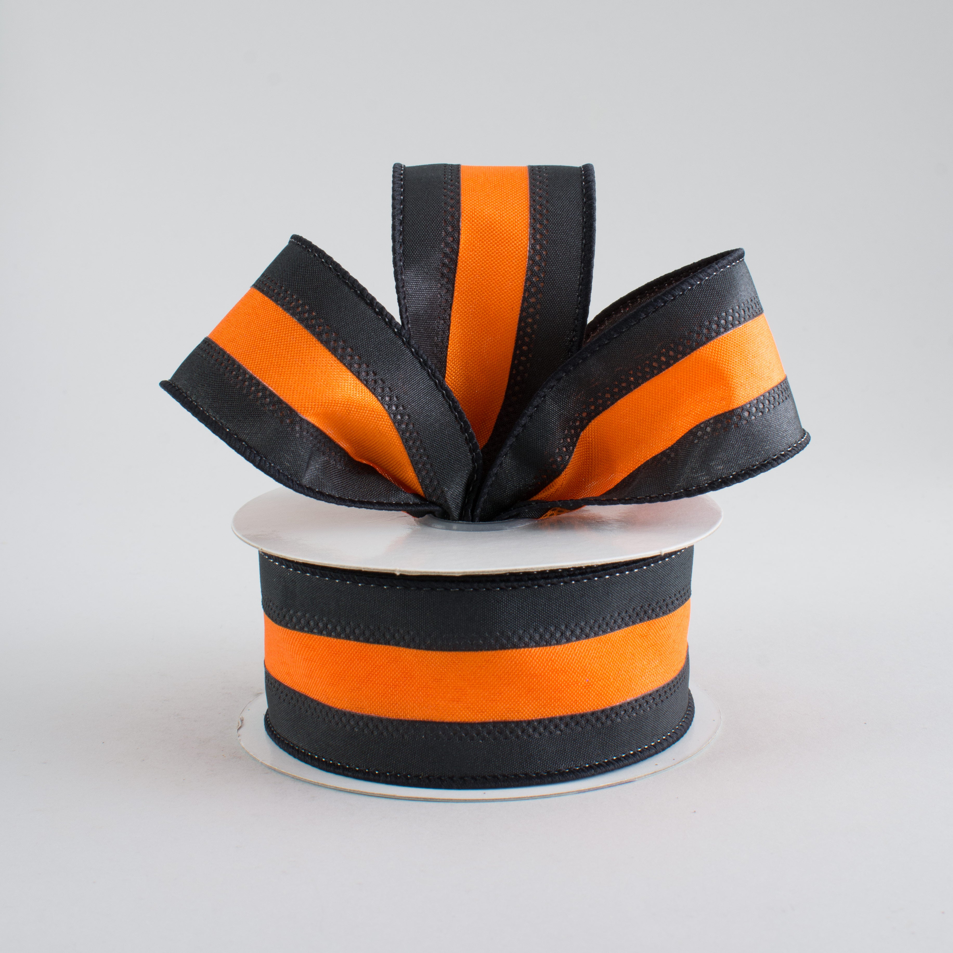 1.5" Satin Team Stripe Ribbon: Black & Orange (10 Yards) Lifestyle Photo