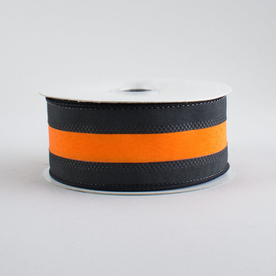 1.5" Satin Team Stripe Ribbon: Black & Orange (10 Yards)