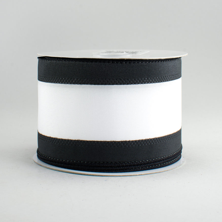 2.5" Satin Team Stripe Ribbon: Black & White (10 Yards)