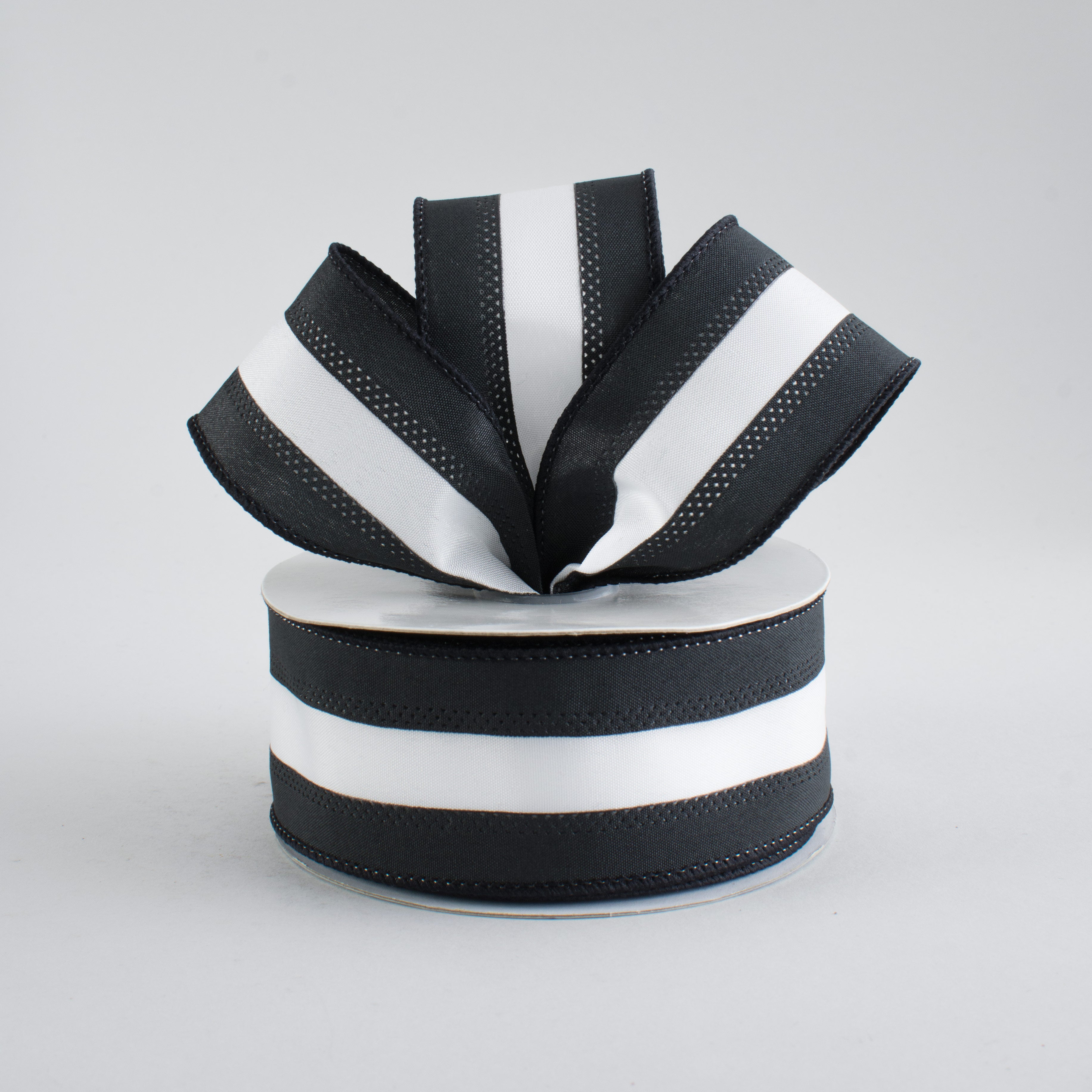 1.5" Satin Team Stripe Ribbon: Black & White (10 Yards) Lifestyle Photo