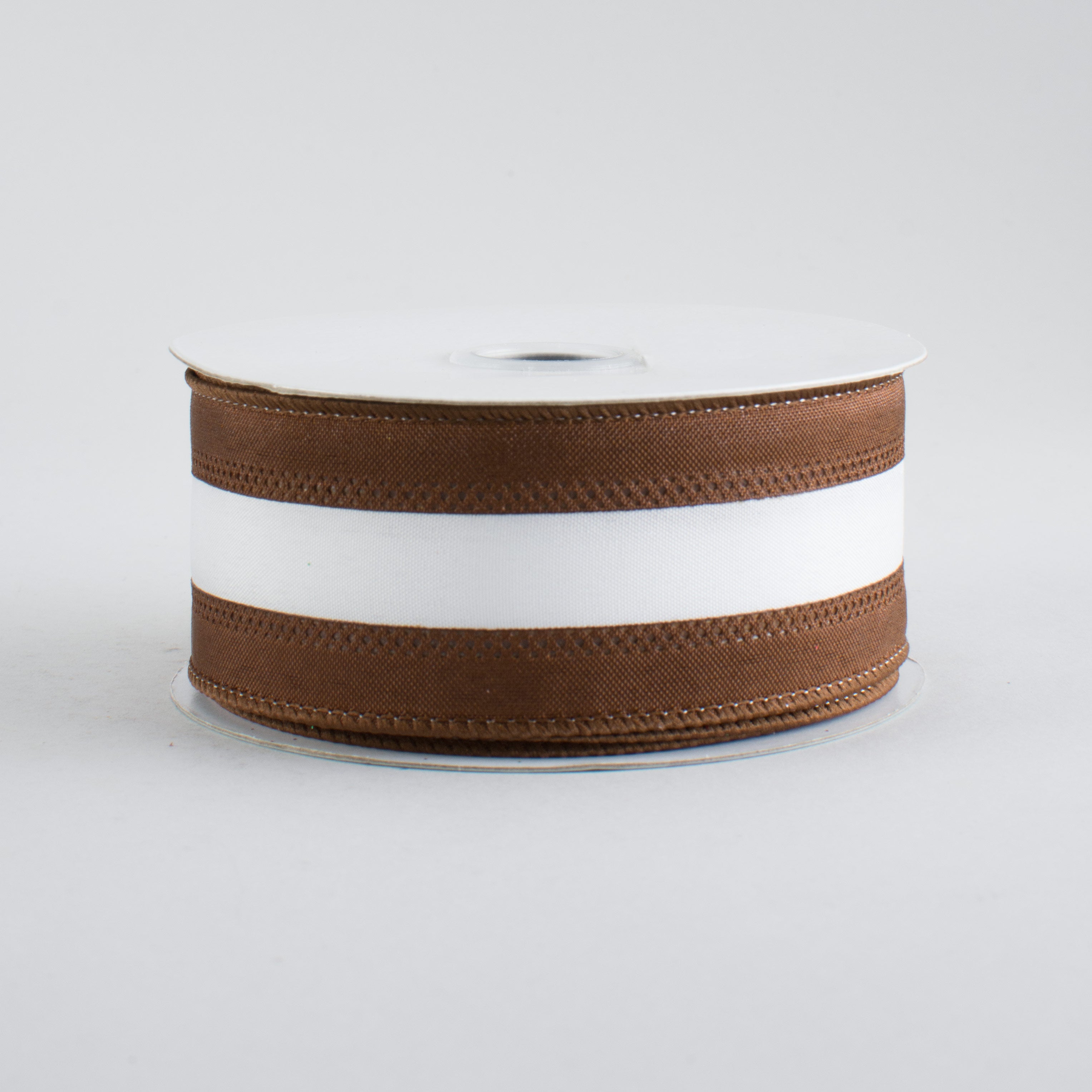 1.5" Satin Team Stripe Ribbon: Brown & White Item Number: RN527104