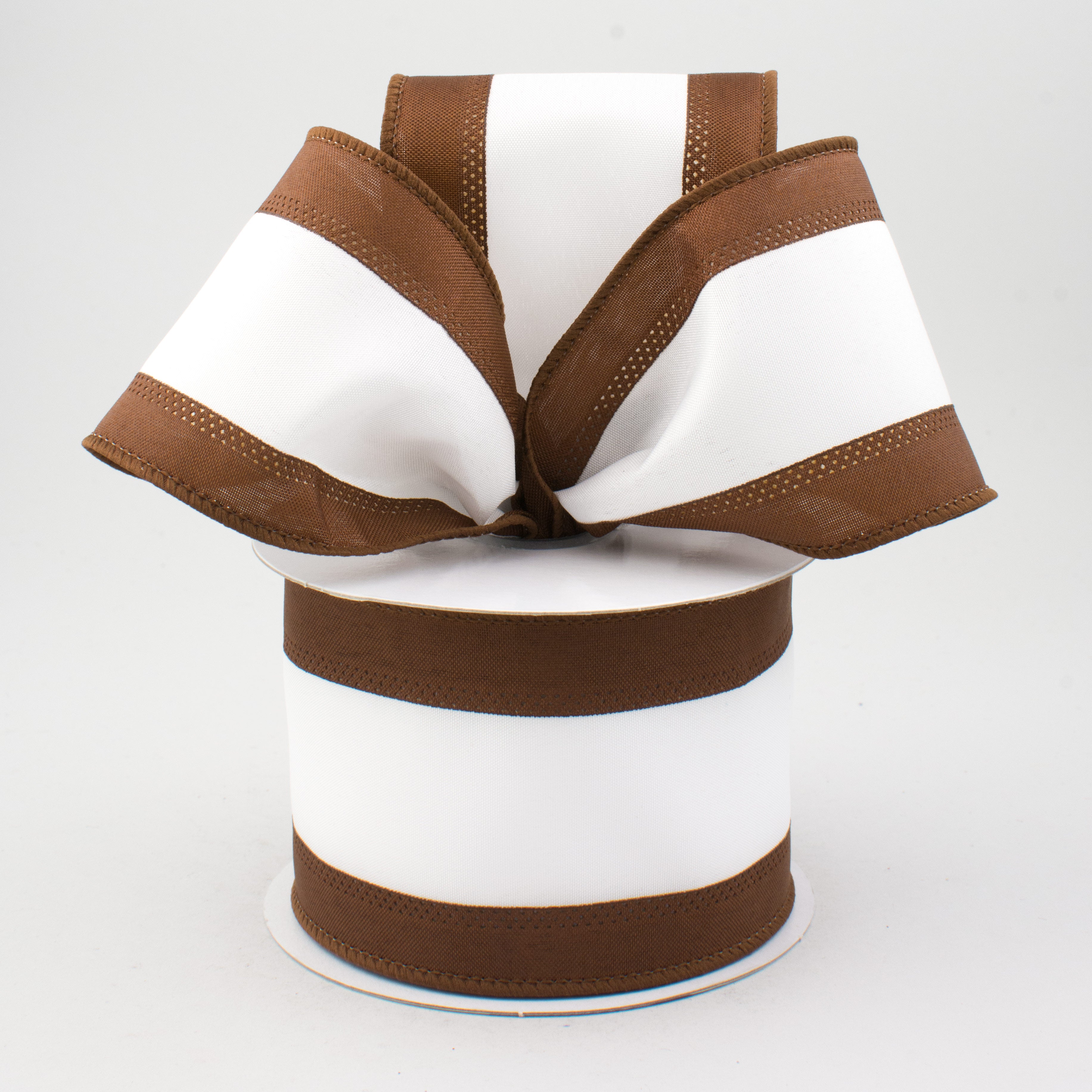 2.5" Satin Team Stripe Ribbon: Brown & White (10 Yards) Lifestyle Photo