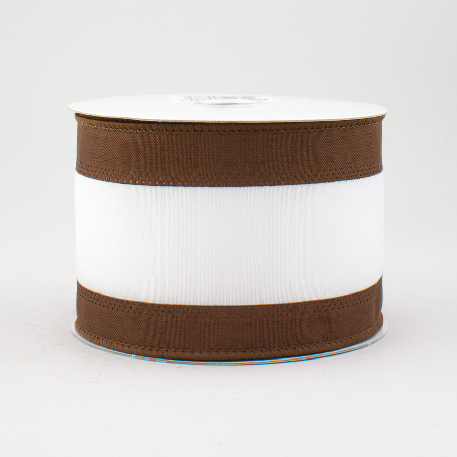 2.5" Satin Team Stripe Ribbon: Brown & White (10 Yards)