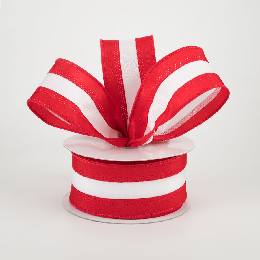 1.5" Satin Team Stripe Ribbon: Crimson & White (10 Yards) Lifestyle Photo