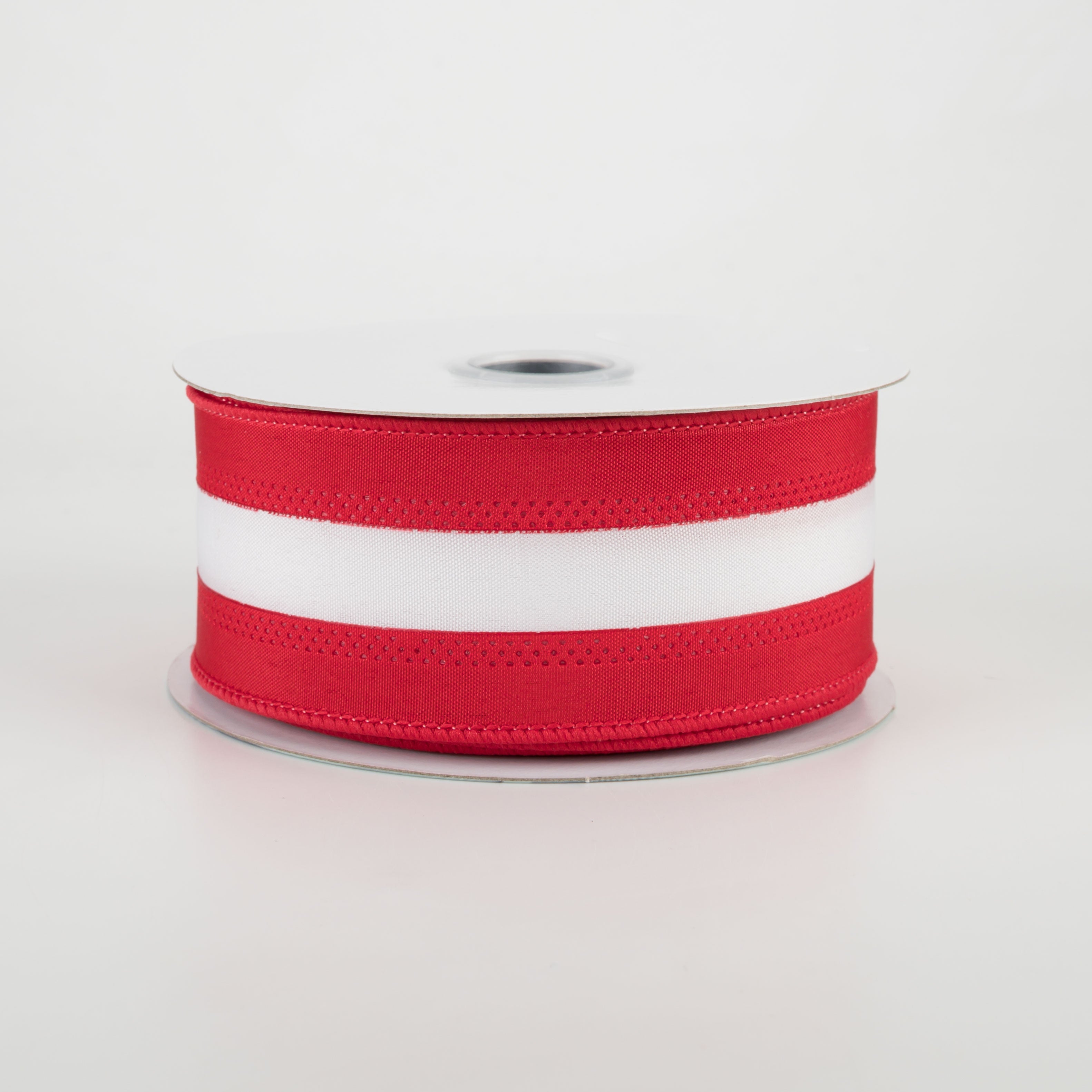 1.5" Satin Team Stripe Ribbon: Crimson & White (10 Yards)