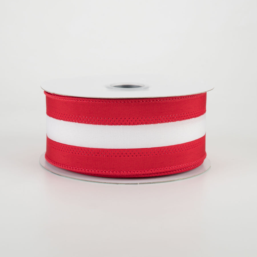 1.5" Satin Team Stripe Ribbon: Crimson & White (10 Yards)