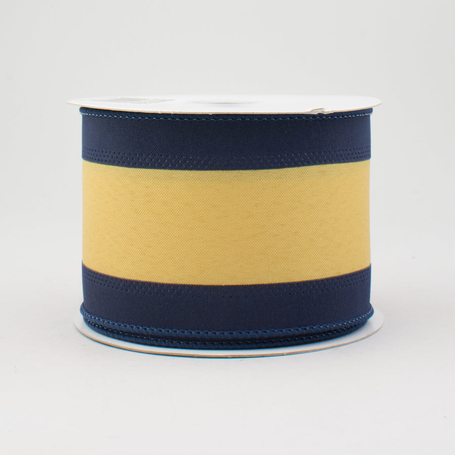 2.5" Satin Team Stripe Ribbon: Dark Blue & Old Gold (10 Yards)
