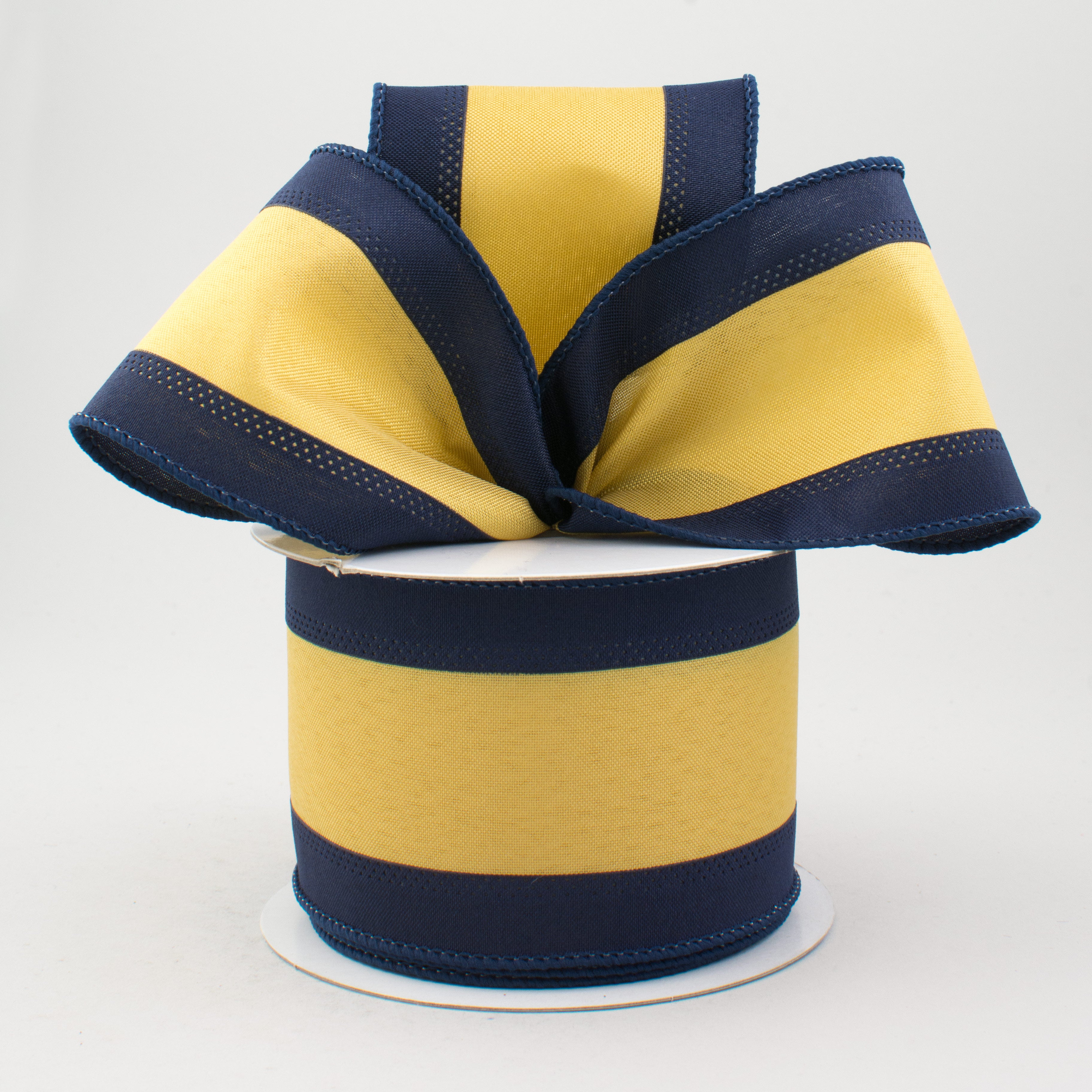 2.5" Satin Team Stripe Ribbon: Dark Blue & Old Gold (10 Yards) Lifestyle Photo
