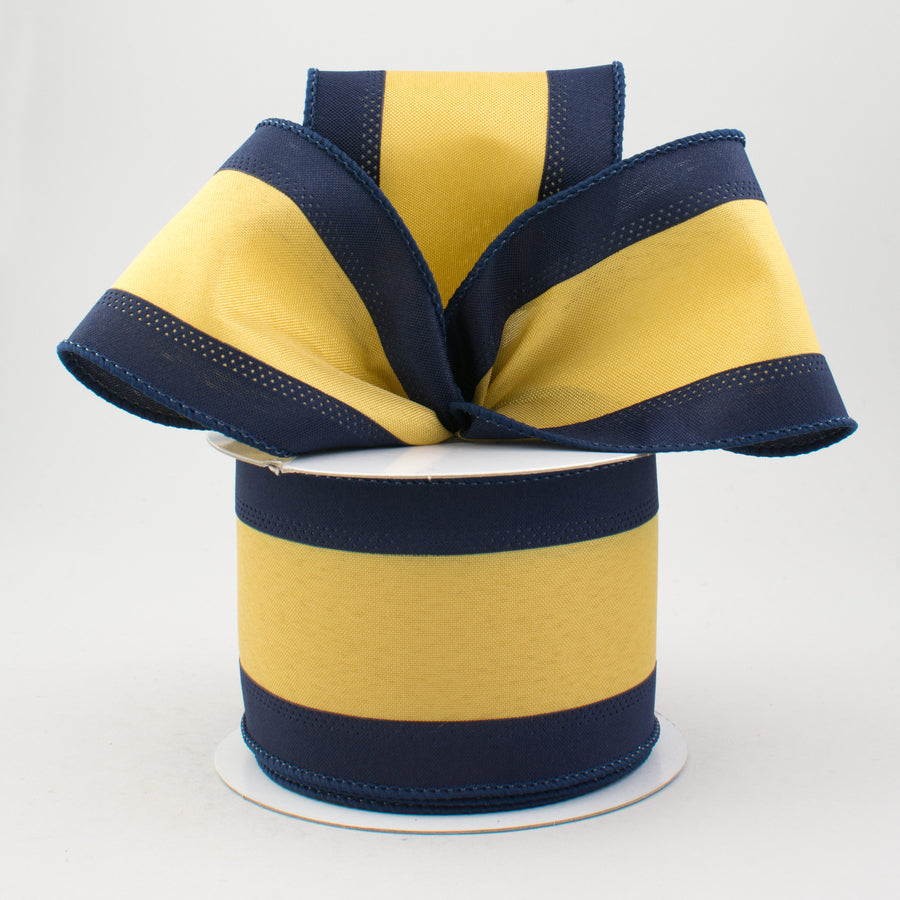 2.5" Satin Team Stripe Ribbon: Dark Blue & Old Gold (10 Yards) Lifestyle Photo
