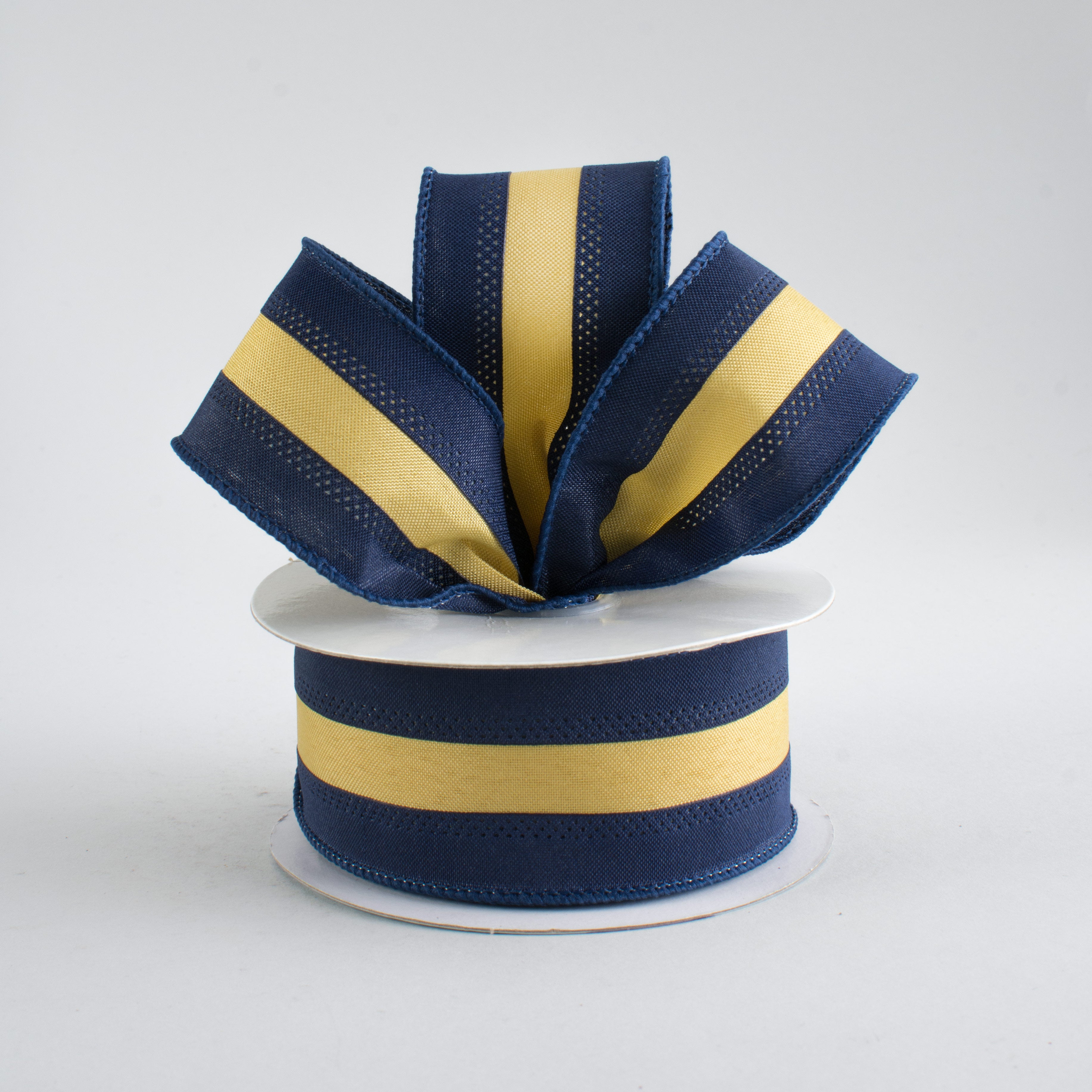 1.5" Satin Team Stripe Ribbon: Dark Blue & Old Gold (10 Yards) Lifestyle Photo