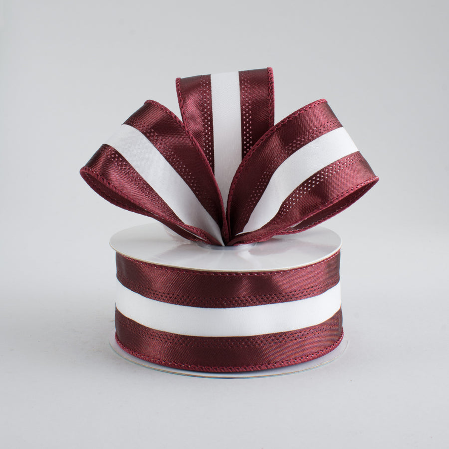 1.5" Satin Team Stripe Ribbon: Maroon & White (10 Yards) Lifestyle Photo