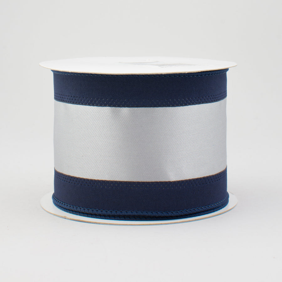 2.5" Satin Team Stripe Ribbon: Navy & Grey (10 Yards) Item Number: RN5272CG