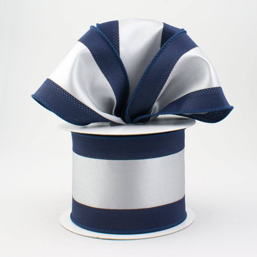 2.5" Satin Team Stripe Ribbon: Navy & Grey (10 Yards) Lifestyle Photo