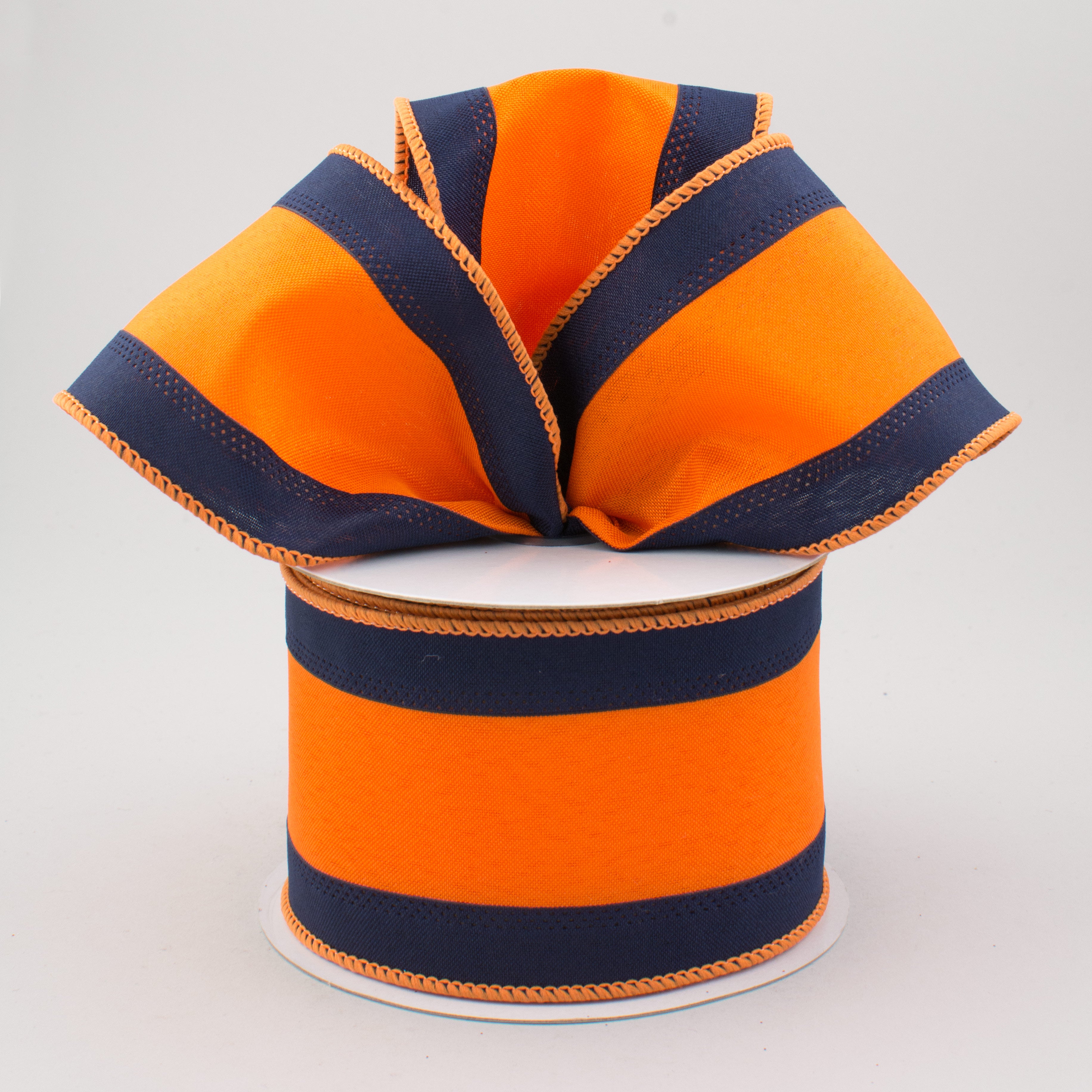 2.5" Satin Team Stripe Ribbon: Navy & Orange (10 Yards) Lifestyle Photo