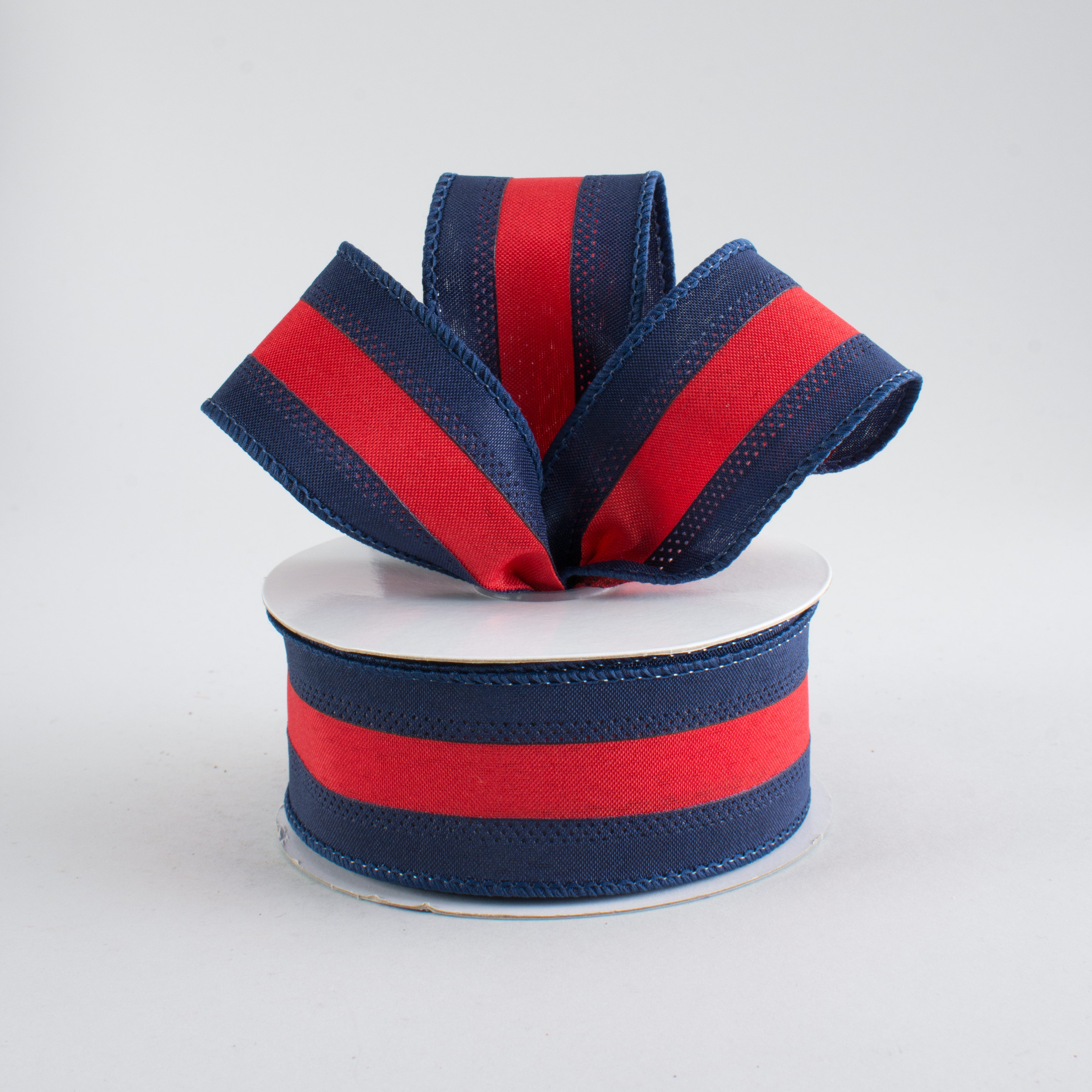 1.5" Satin Team Stripe Ribbon: Navy & Red (10 Yards) Lifestyle Photo