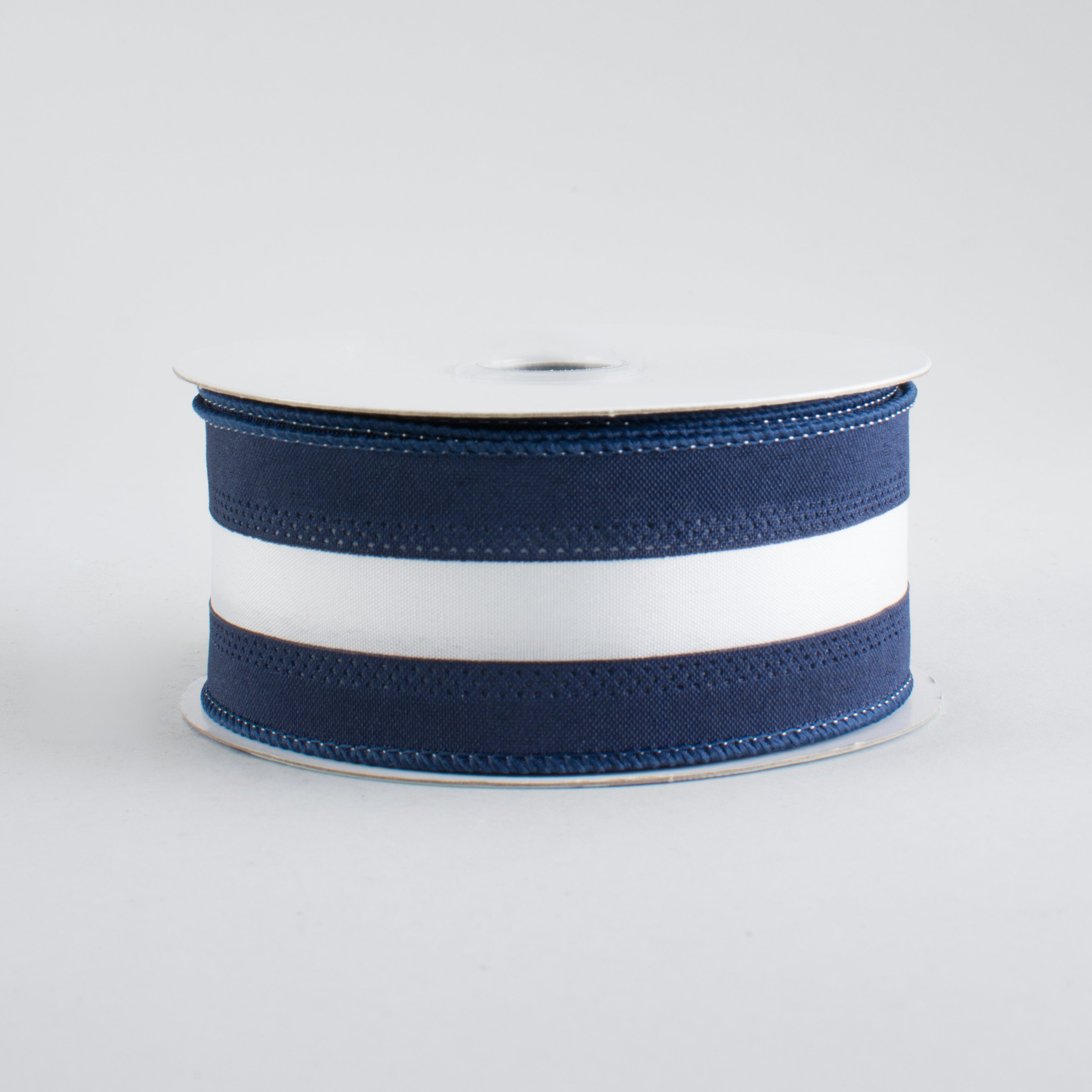 1.5" Satin Team Stripe Ribbon: Navy & White (10 Yards) Item Number: RN5271CD