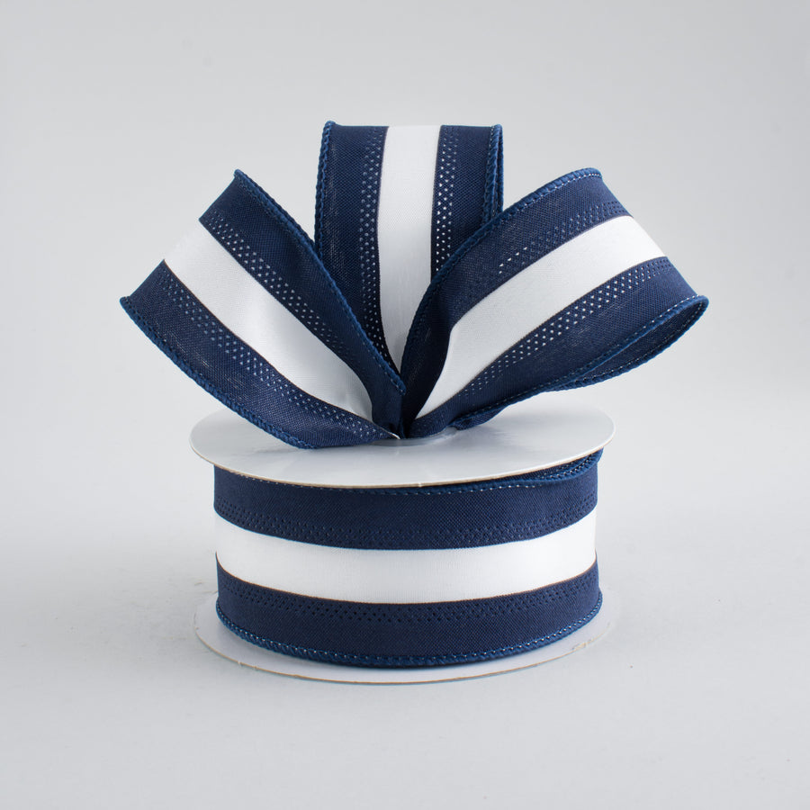 1.5" Satin Team Stripe Ribbon: Navy & White (10 Yards) Lifestyle Photo