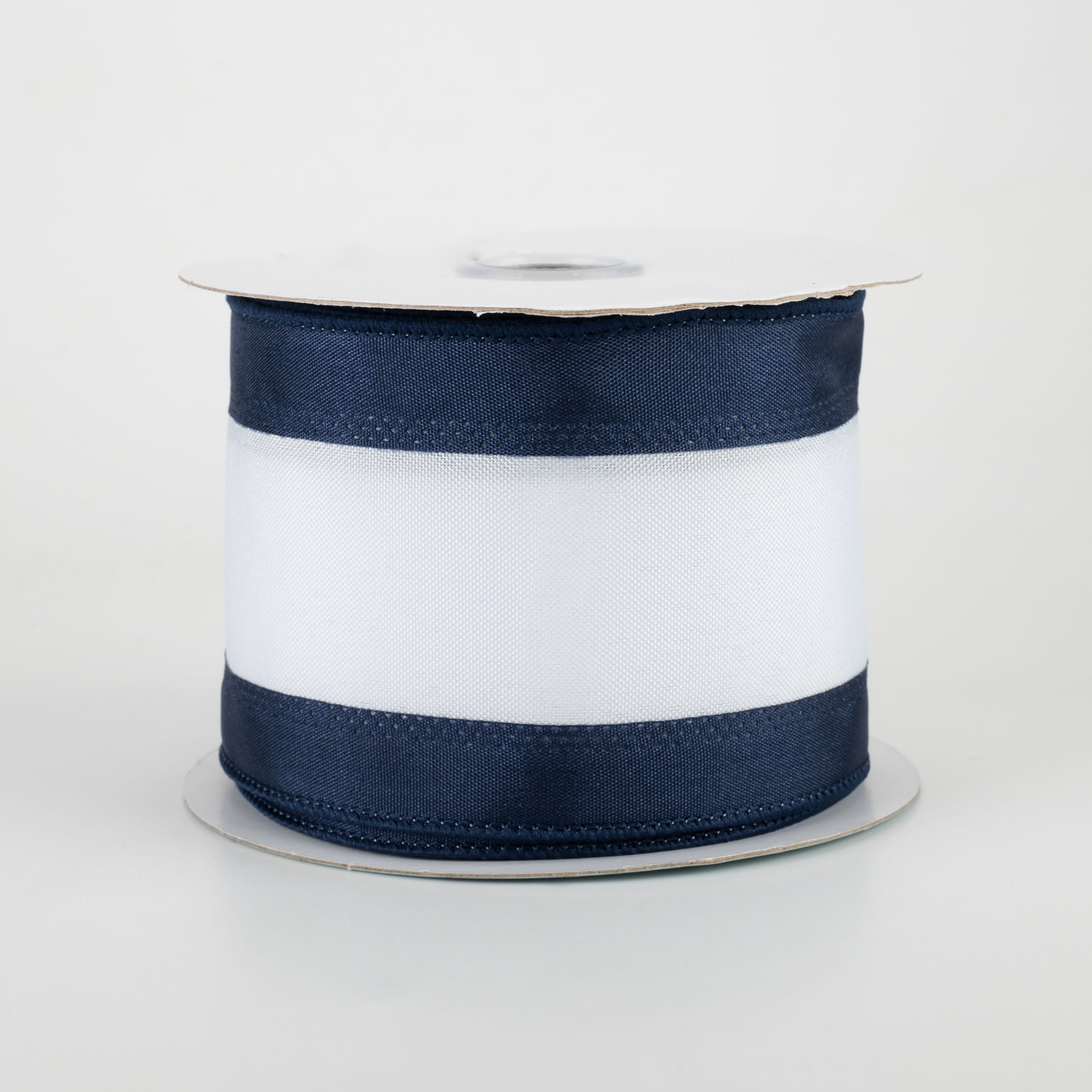 2.5" Satin Team Stripe Ribbon: Navy & White (10 Yards)