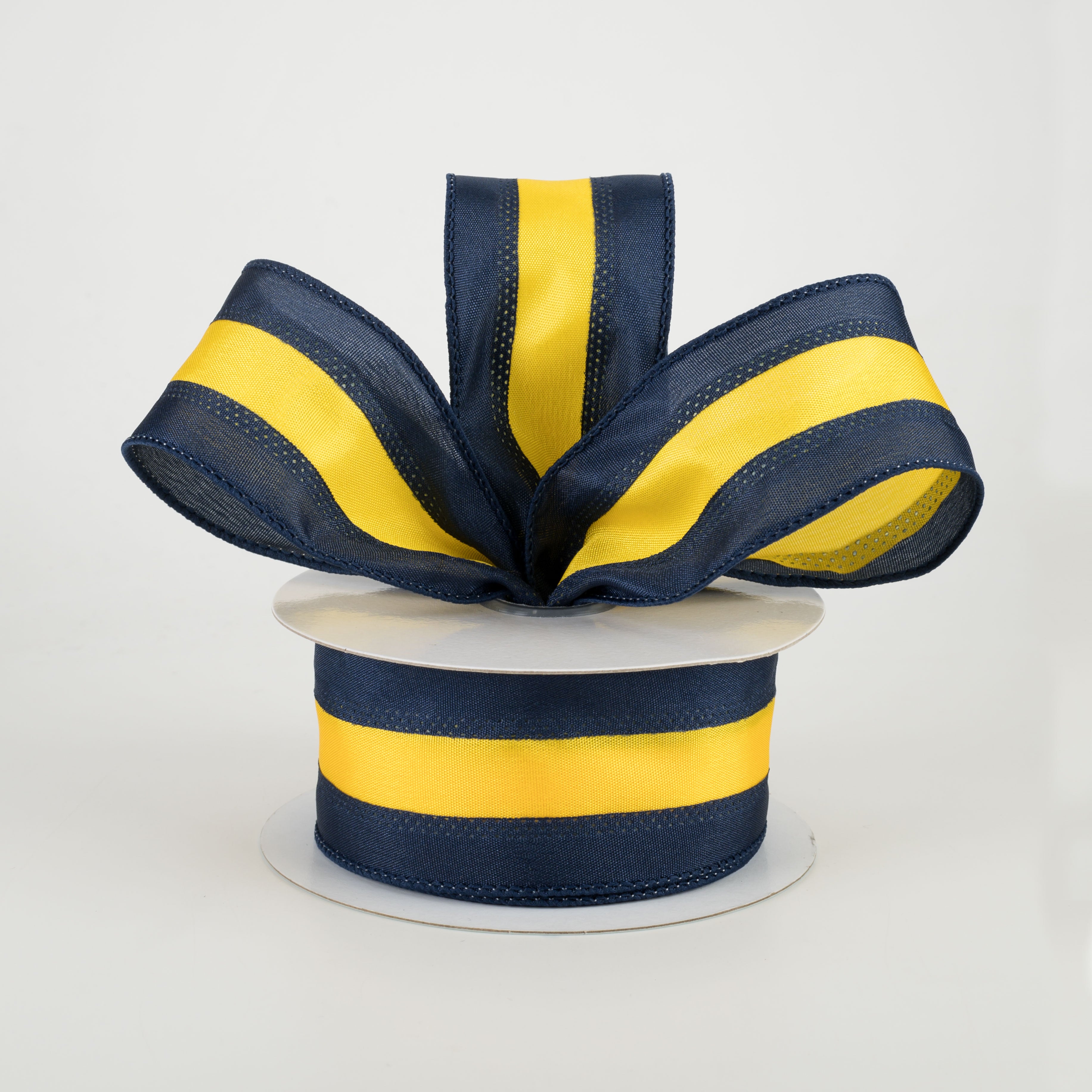1.5" Satin Team Stripe Ribbon: Navy & Yellow Gold (10 Yards) Lifestyle Photo