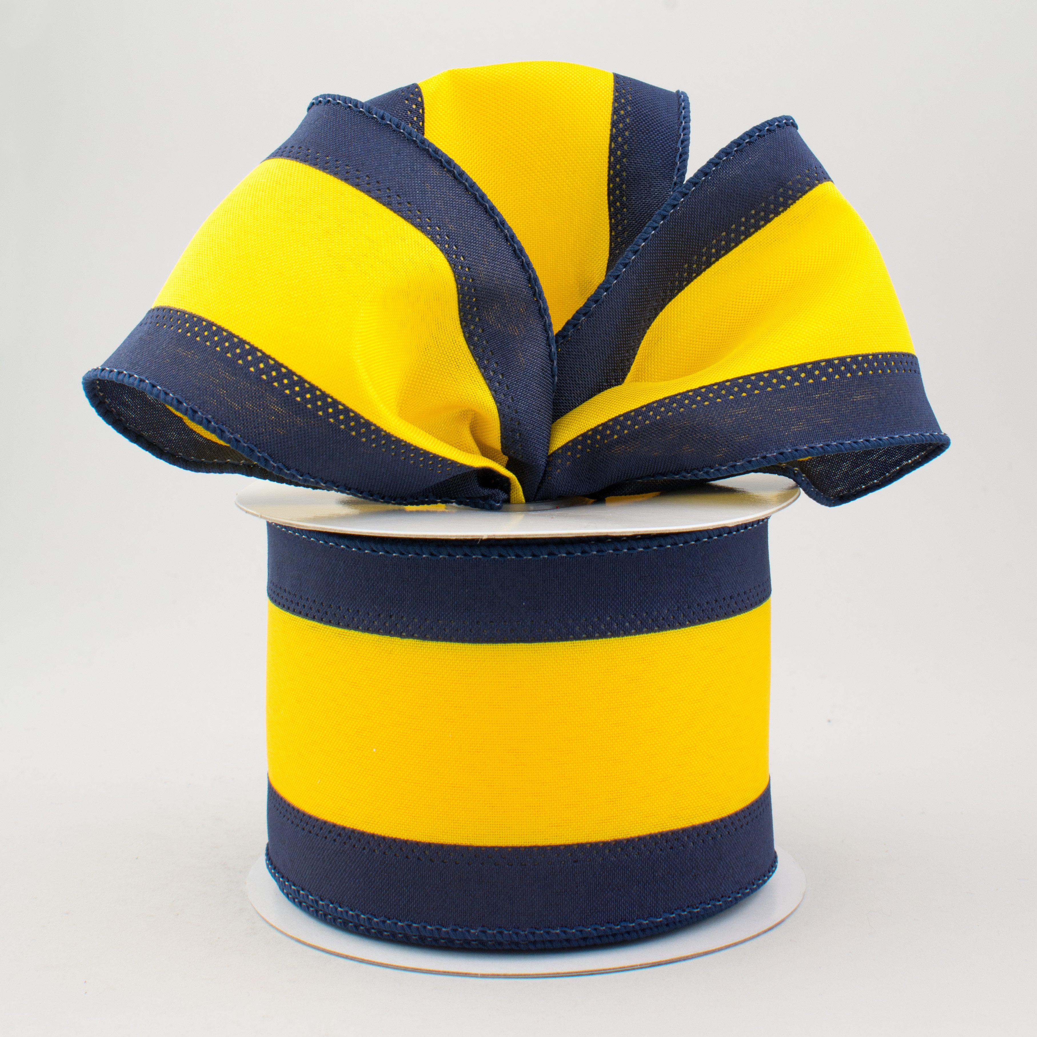 2.5" Satin Team Stripe Ribbon: Navy & Yellow Gold (10 Yards) Lifestyle Photo