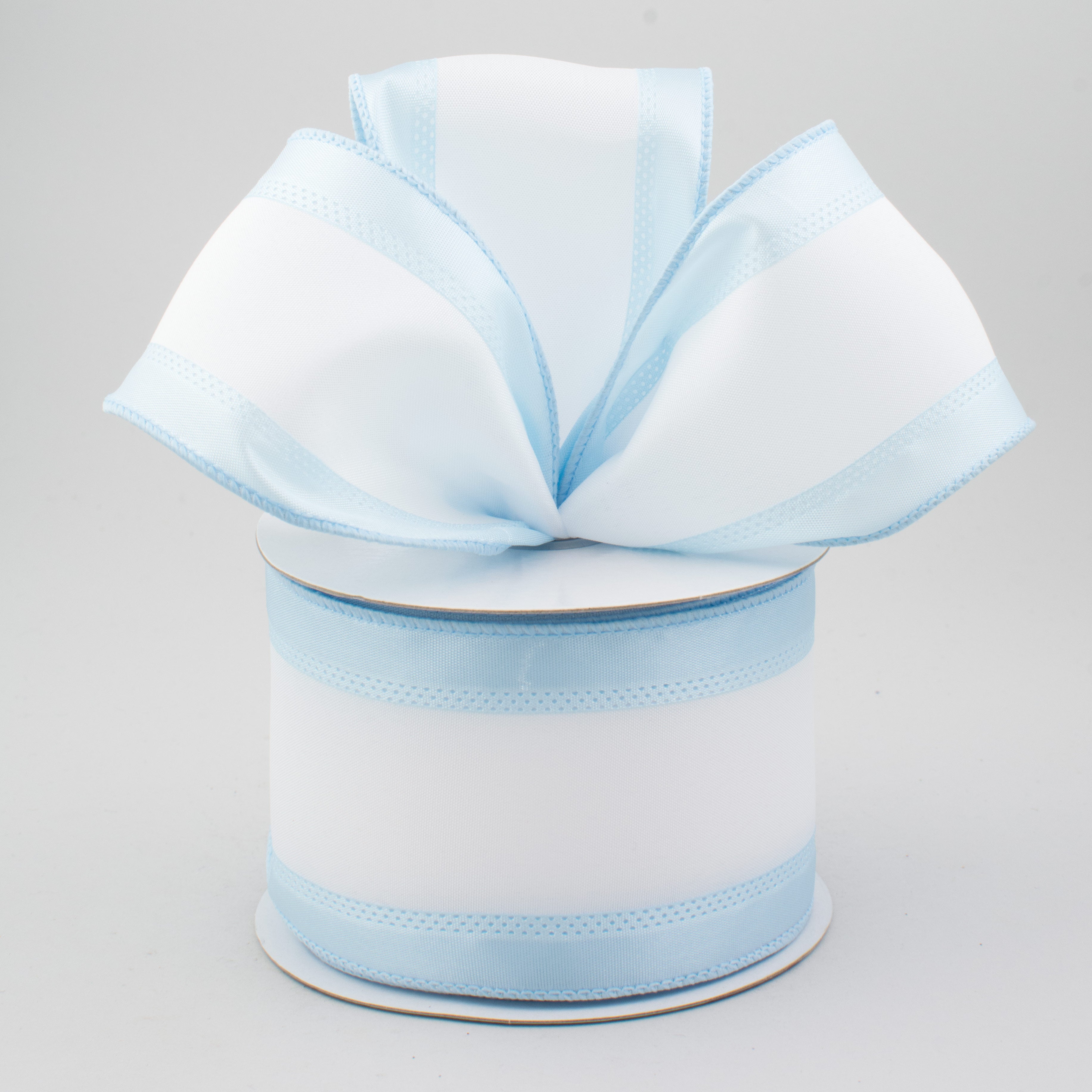 2.5" Satin Team Stripe Ribbon: Pale Blue & White (10 Yards) Lifestyle Photo