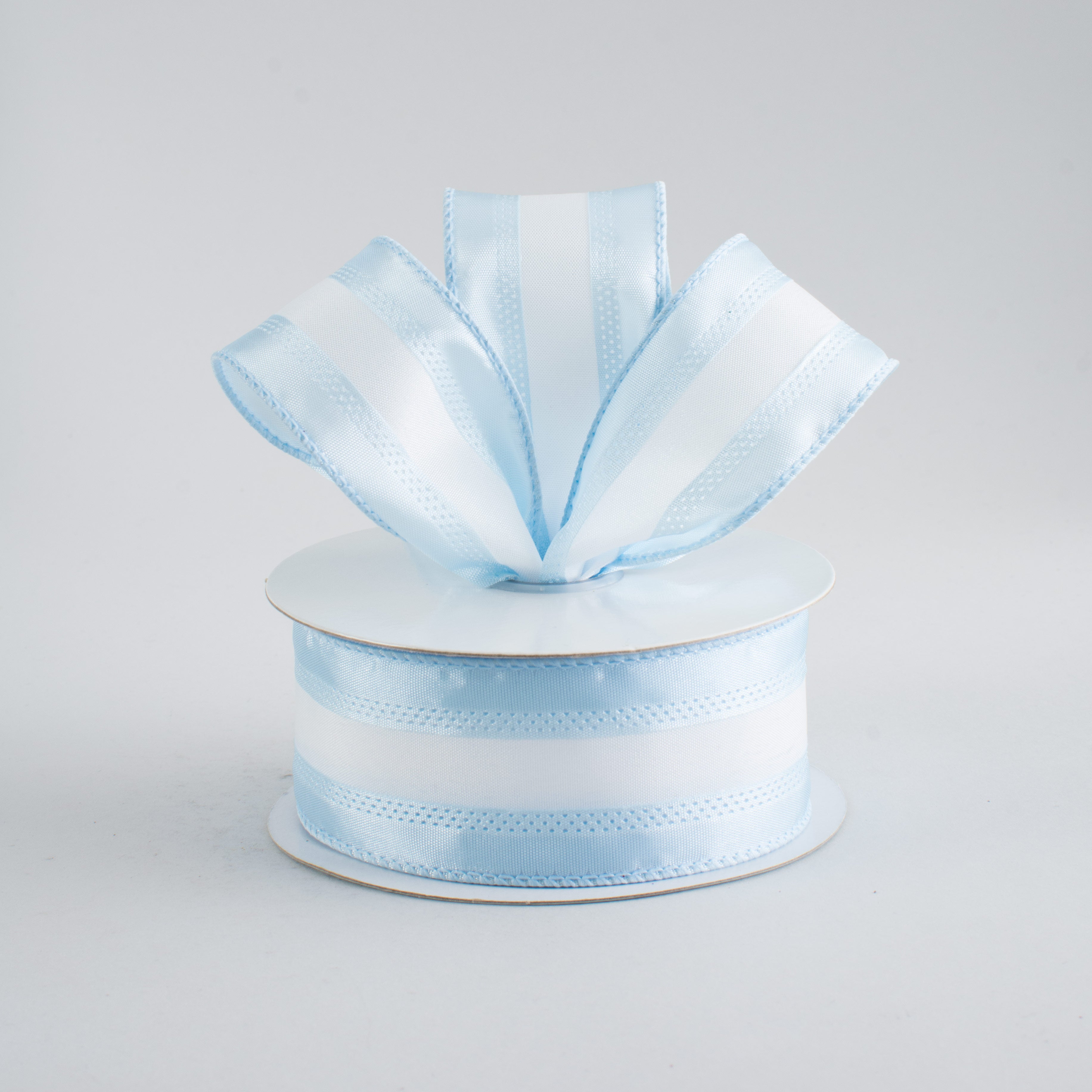 1.5" Satin Team Stripe Ribbon: Pale Blue & White (10 Yards) Lifestyle Photo