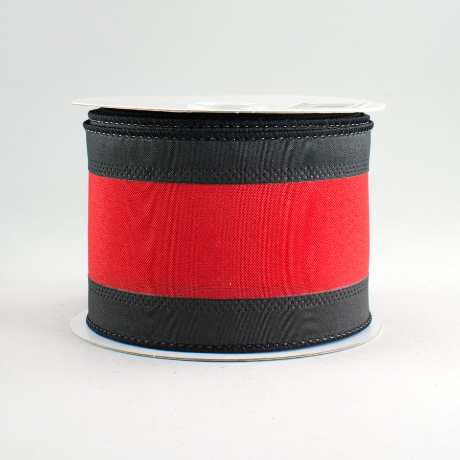 2.5" Satin Team Stripe Ribbon: Red & Black (10 Yards)