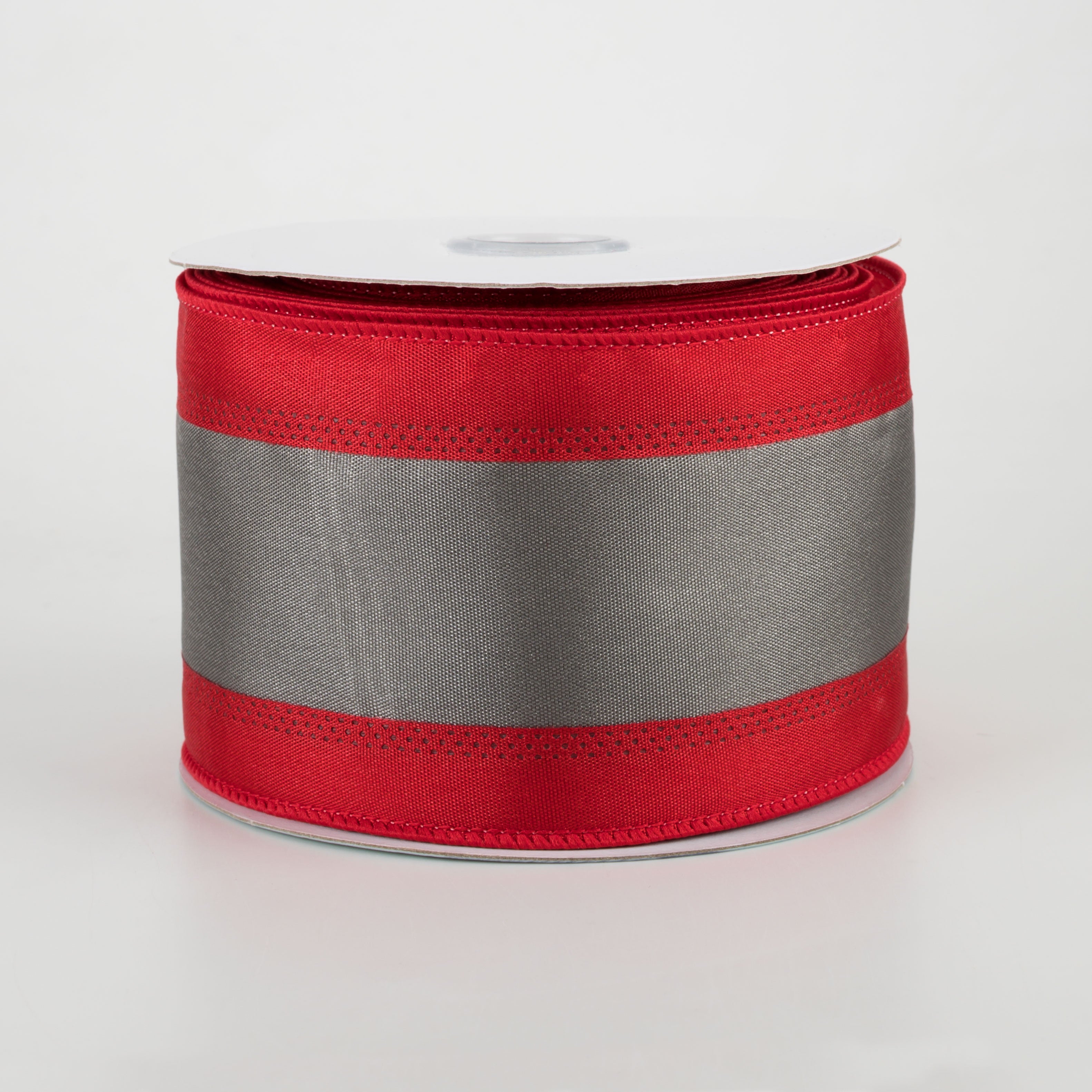 2.5" Satin Team Stripe Ribbon: Red & Grey (10 Yards) Item Number: RN5272C8