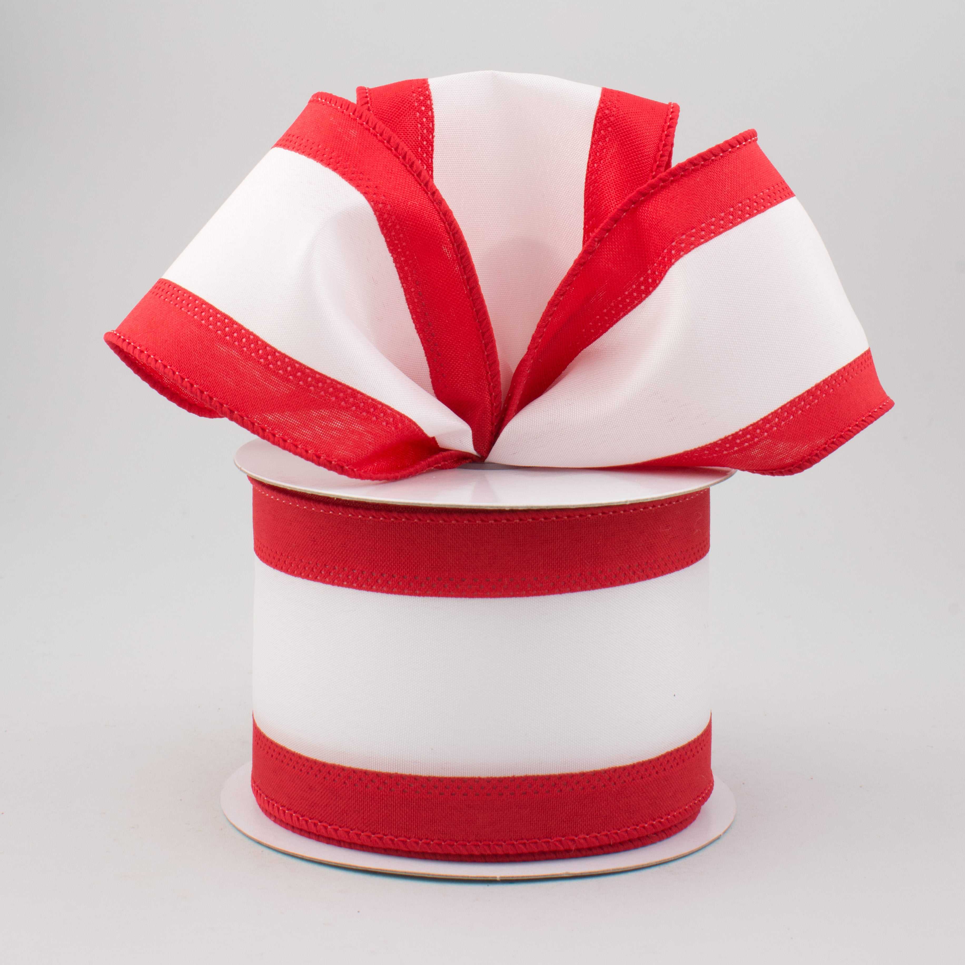 2.5" Satin Team Stripe Ribbon: Red & White (10 Yards) Lifestyle Photo