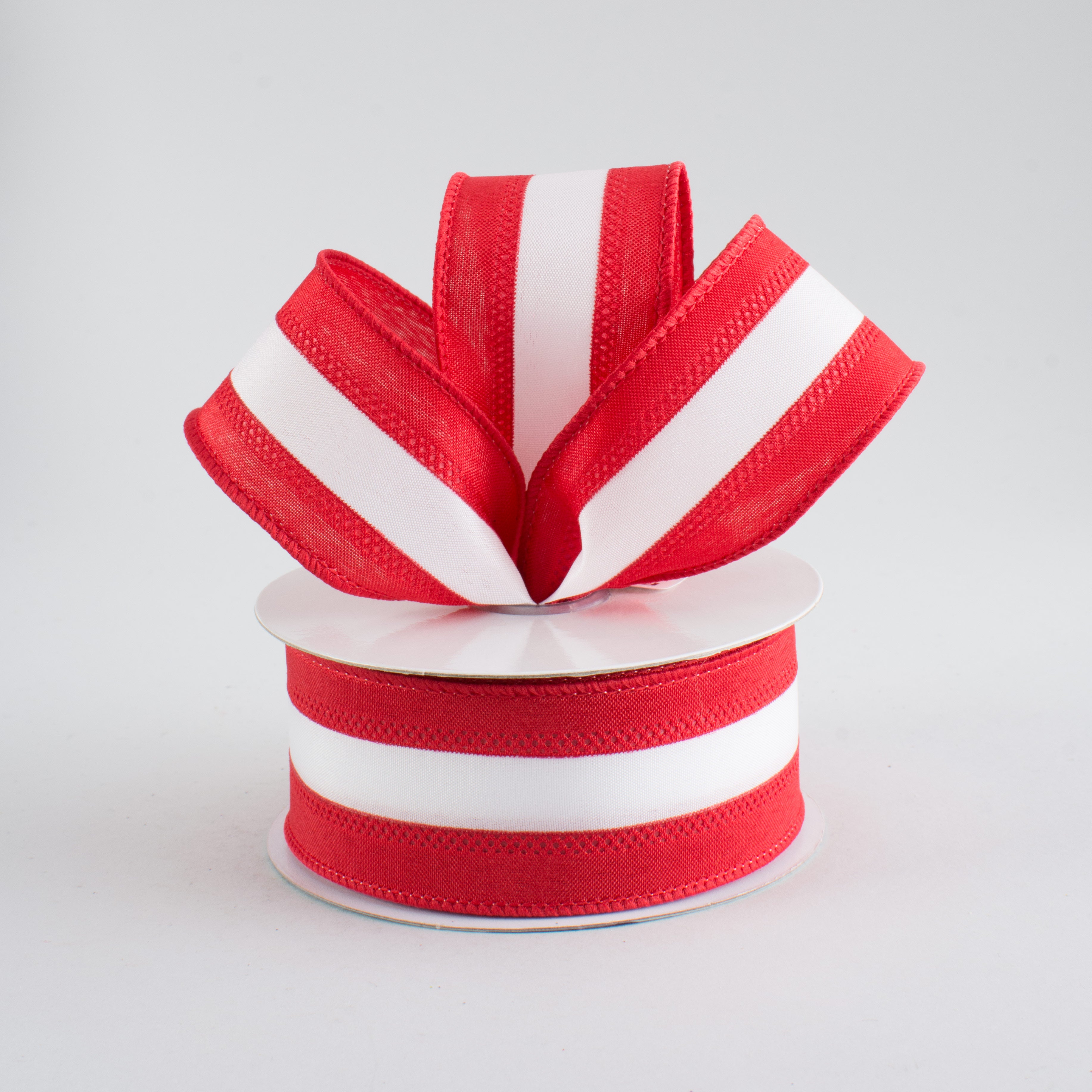 1.5" Satin Team Stripe Ribbon: Red & White (10 Yards) Lifestyle Photo