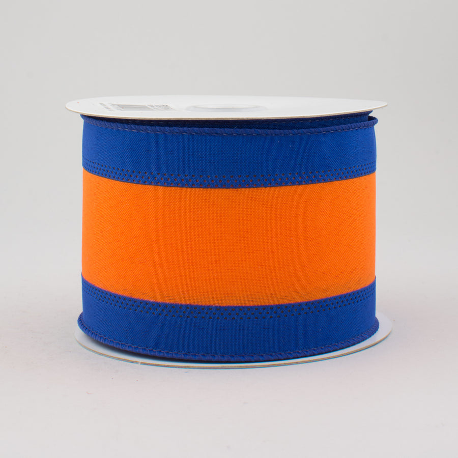 2.5" Satin Team Stripe Ribbon: Royal & Orange (10 Yards) Item Number: RN5272DE