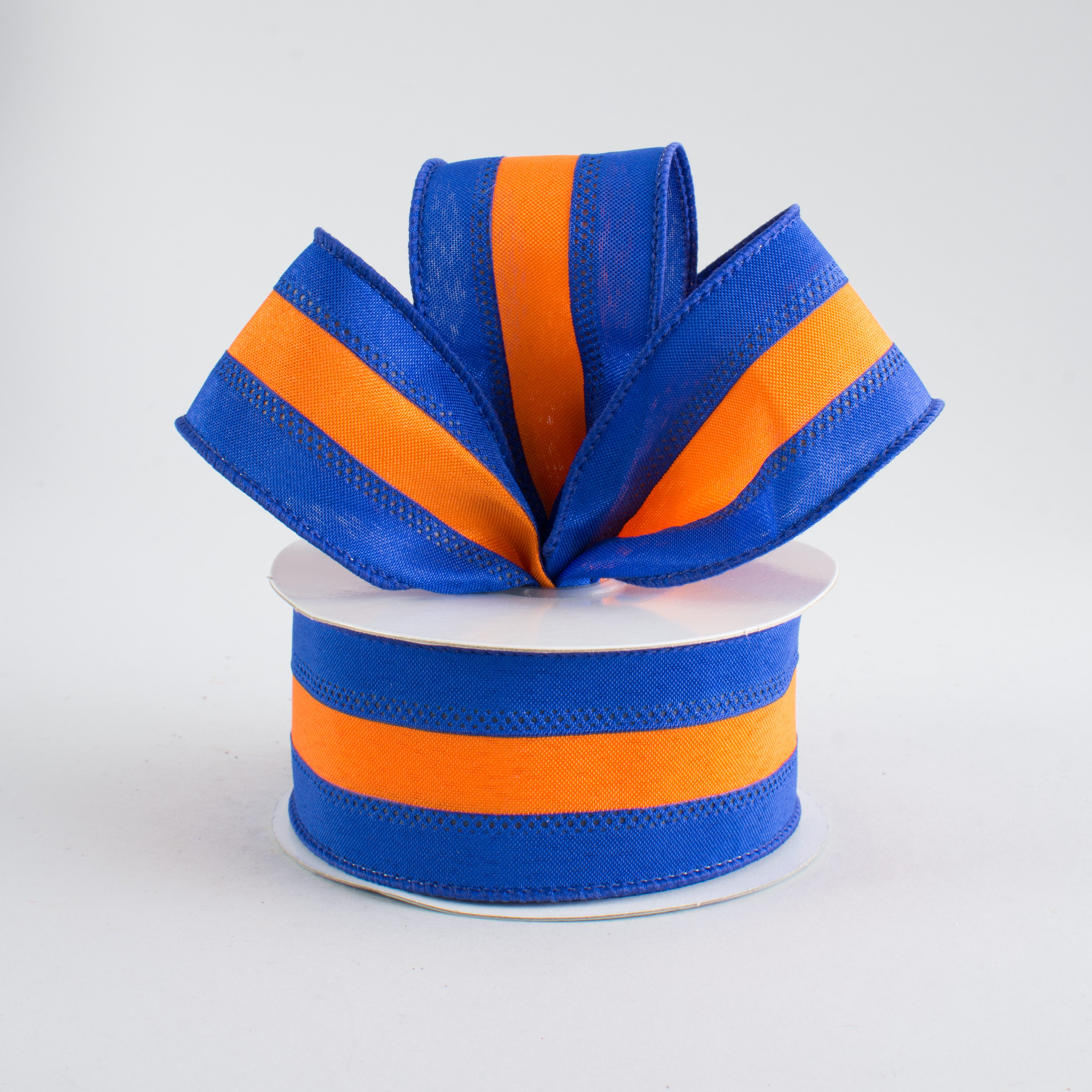 1.5" Satin Team Stripe Ribbon: Royal & Orange (10 Yards) Lifestyle Photo