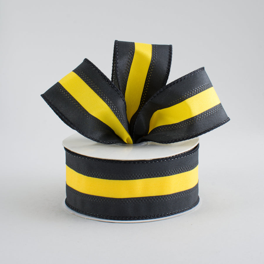 1.5" Satin Team Stripe Ribbon: Yellow & Black (10 Yards) Lifestyle Photo