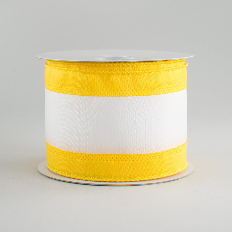 2.5" Satin Team Stripe Ribbon: Yellow & White (10 Yards)